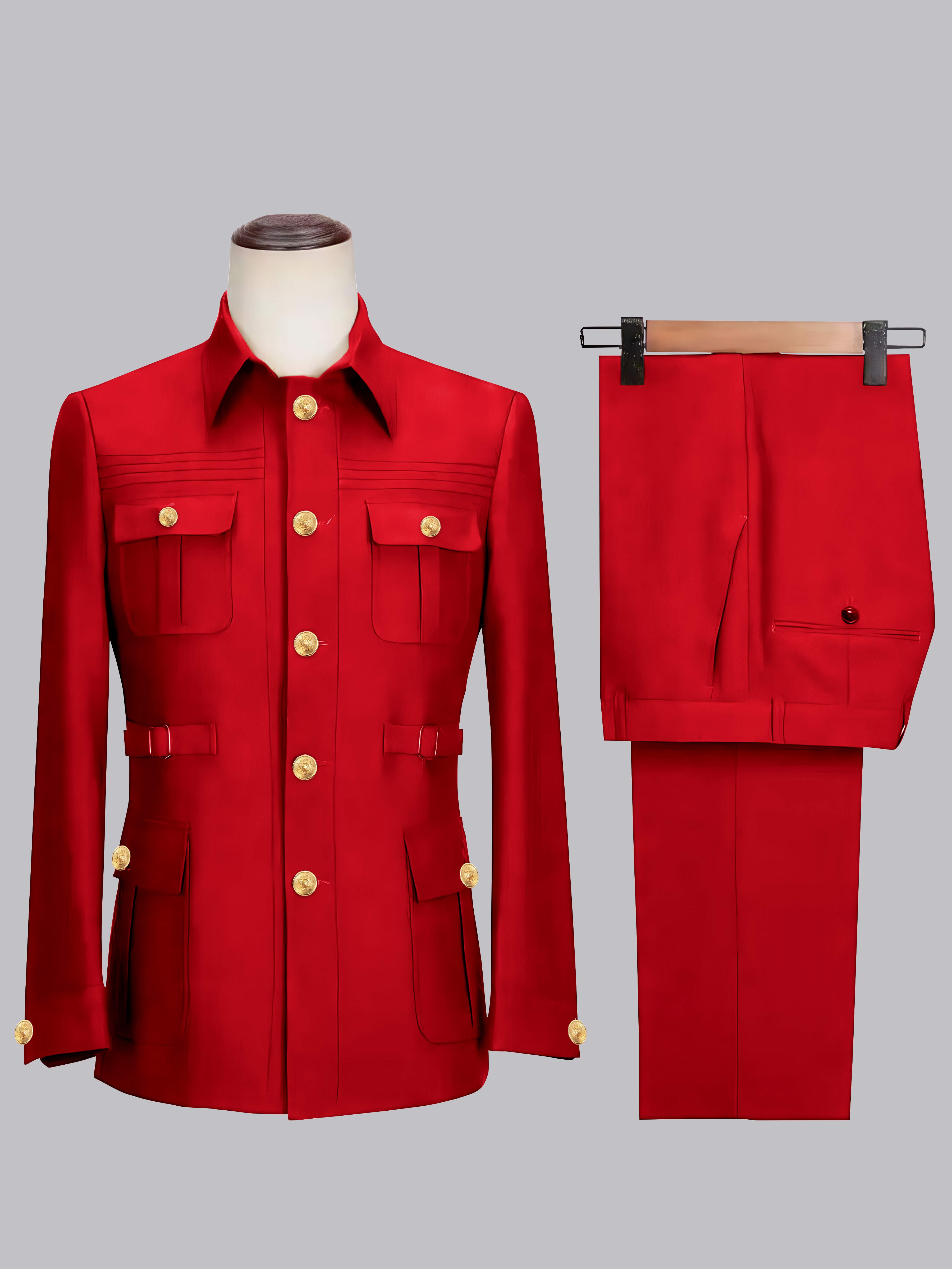 Men's 2 Pieces Safari Suit with Belt Single Breasted Casual Style