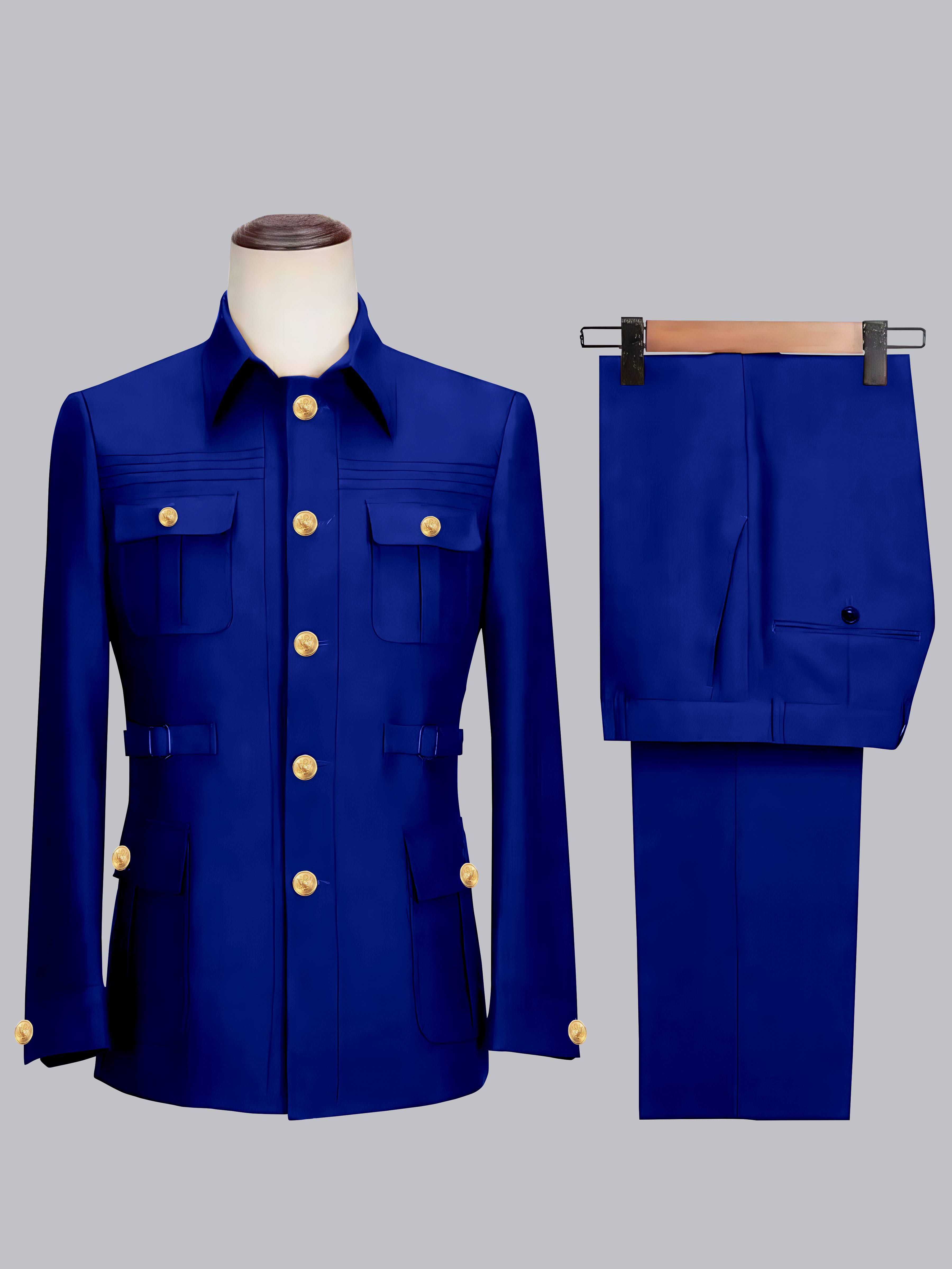 Men's 2 Pieces Safari Suit with Belt Single Breasted Casual Style