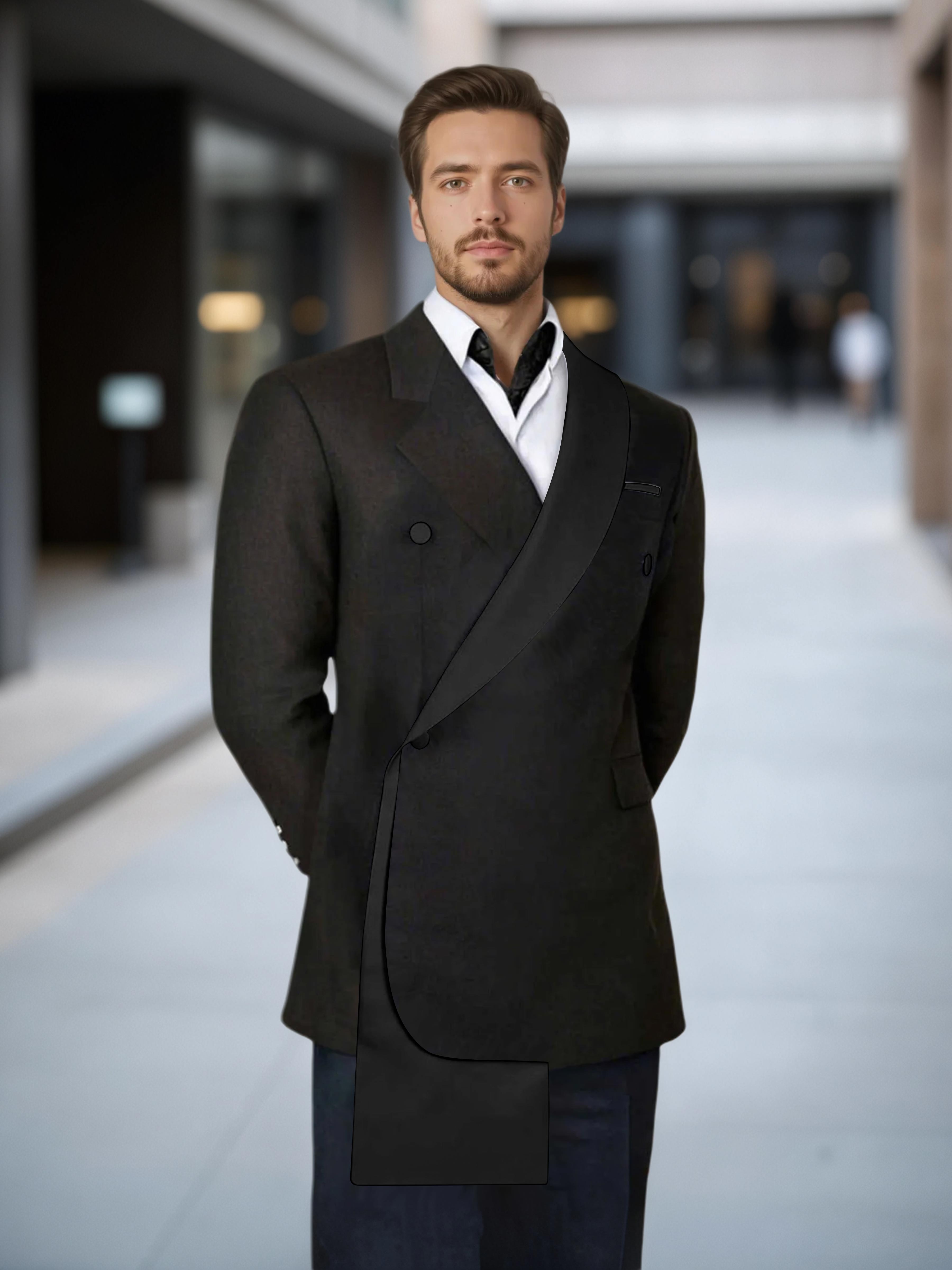 Meticulous Trim Detail Men's Shawl Lapel Design Suit Jacket