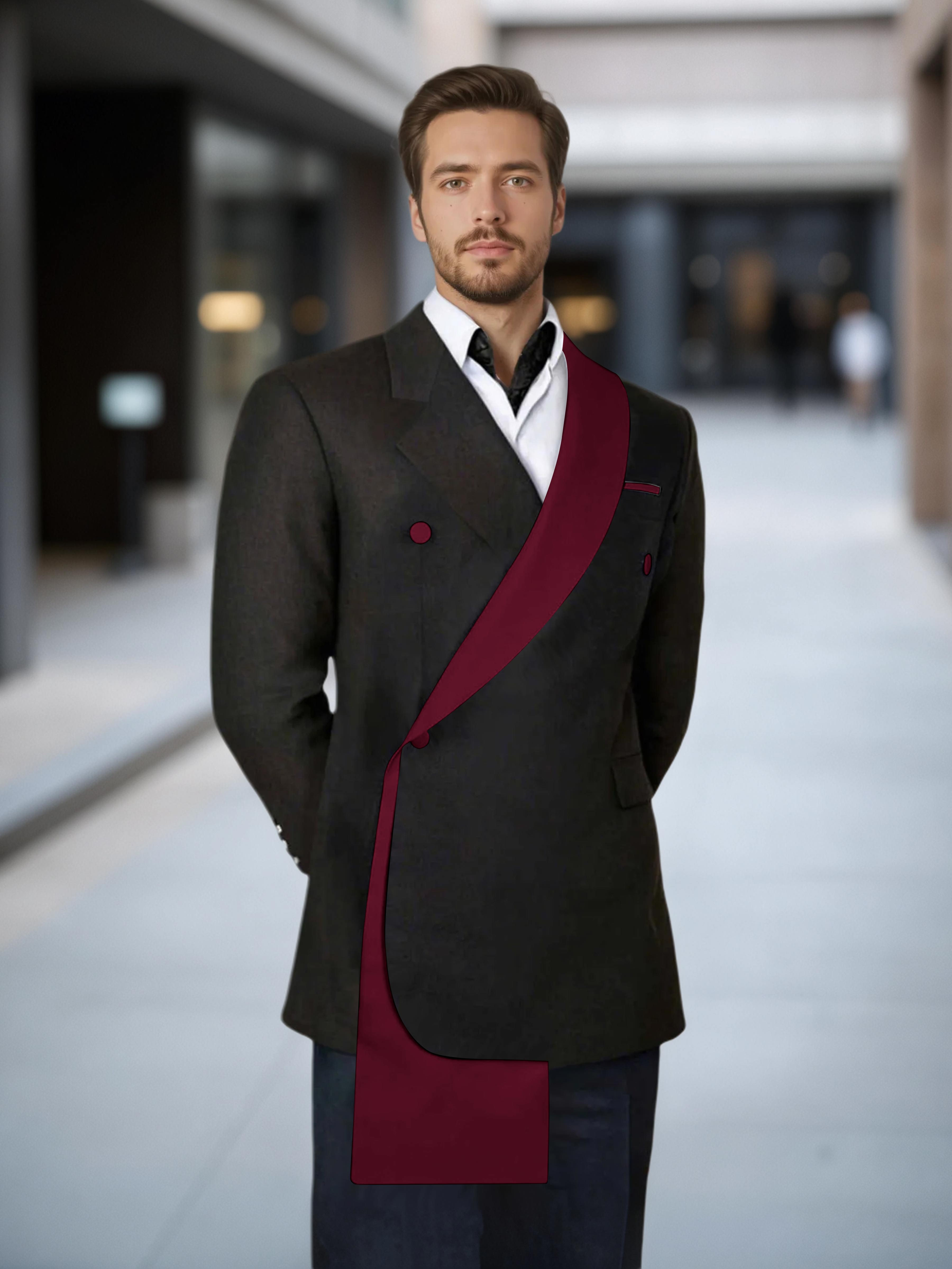 Meticulous Trim Detail Men's Shawl Lapel Design Suit Jacket