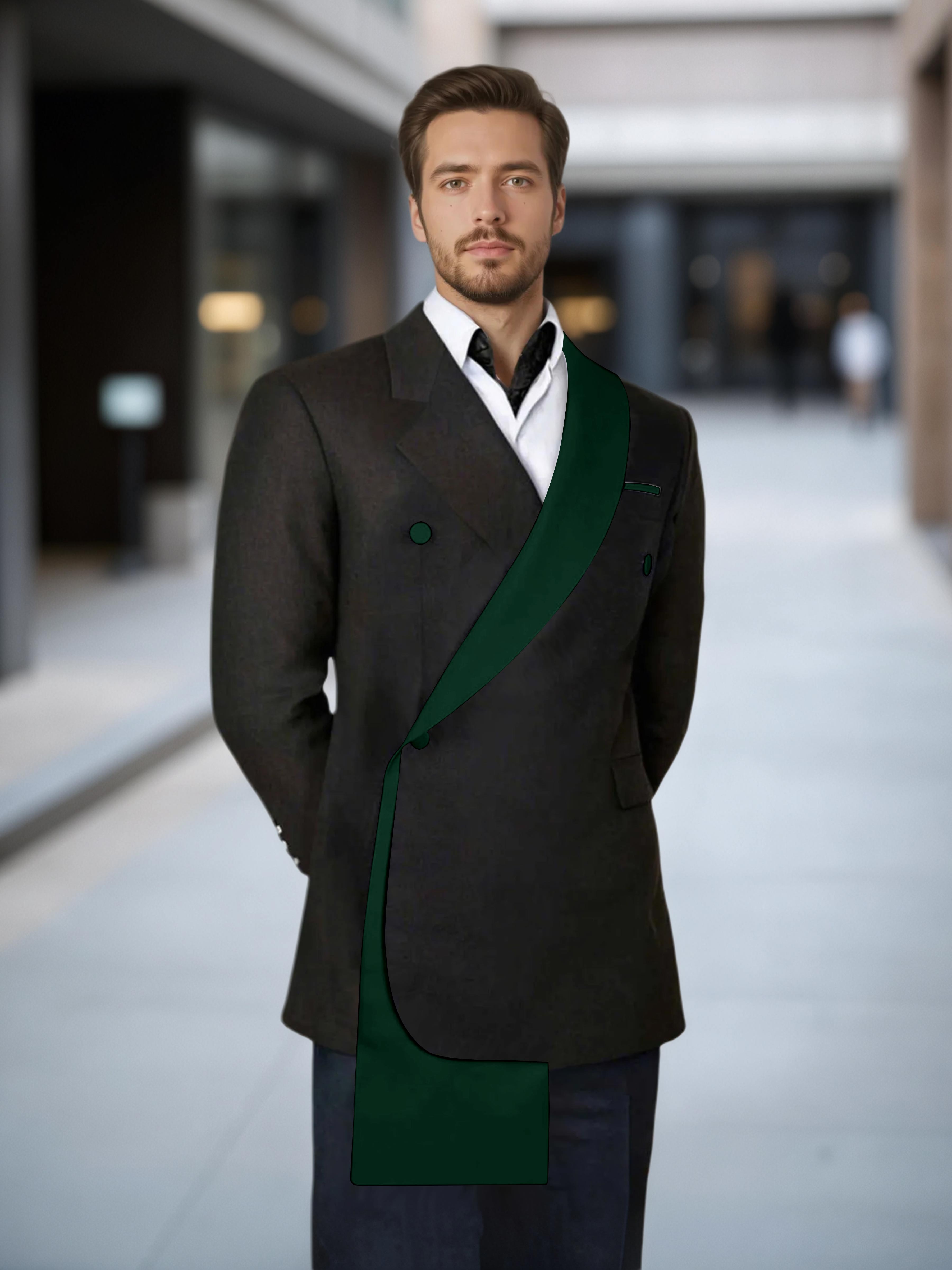 Meticulous Trim Detail Men's Shawl Lapel Design Suit Jacket