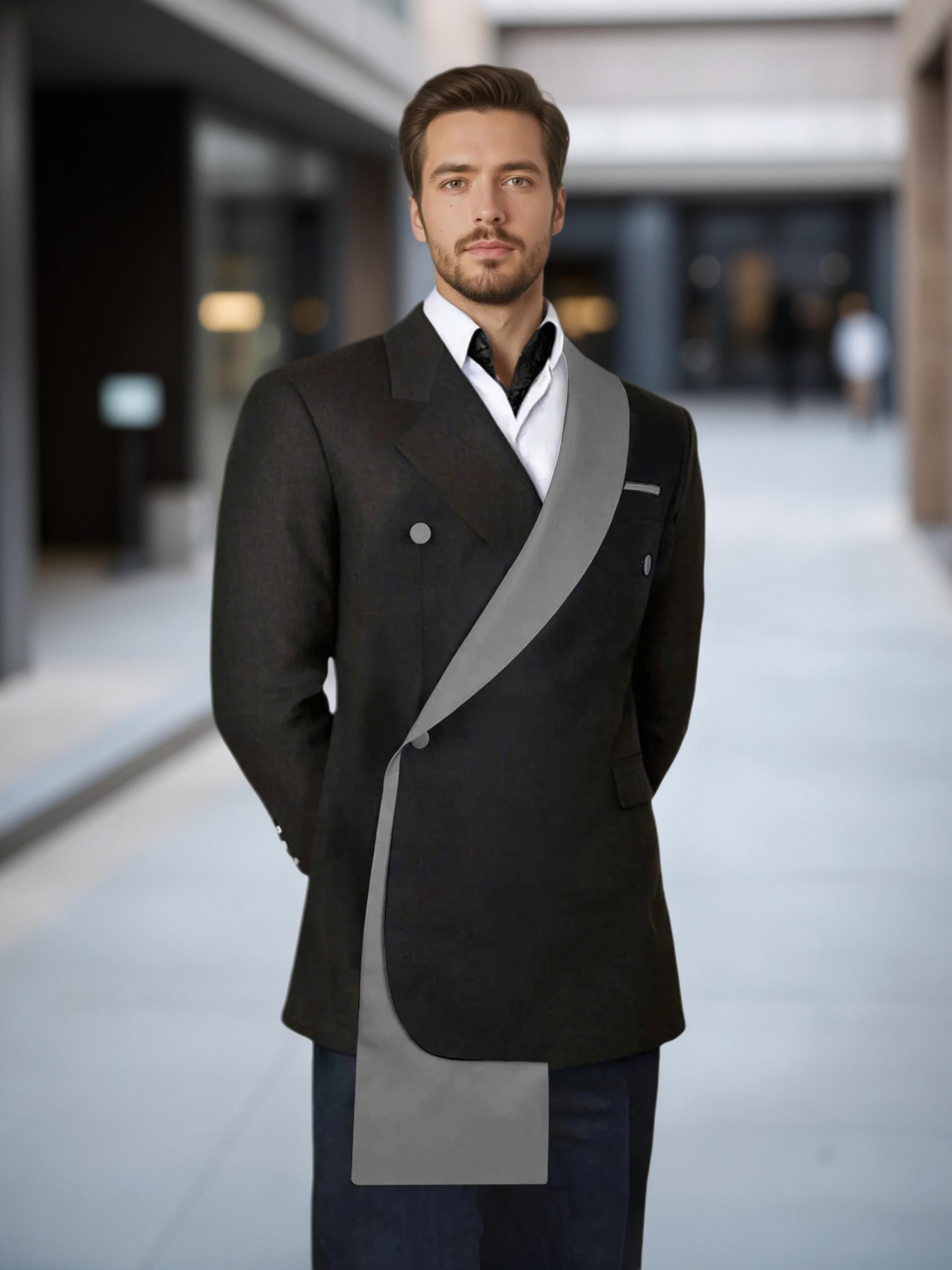 Meticulous Trim Detail Men's Shawl Lapel Design Suit Jacket