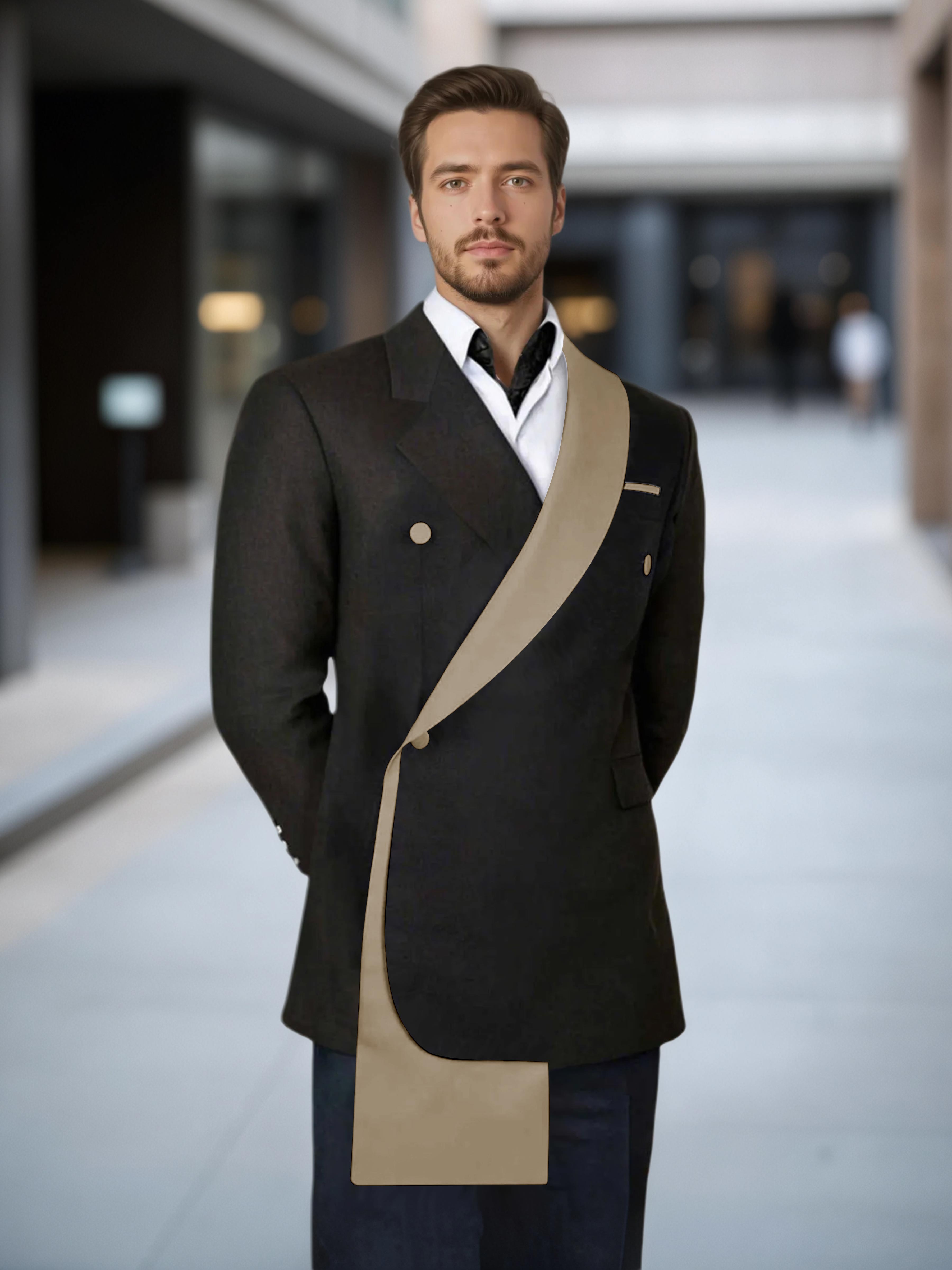 Meticulous Trim Detail Men's Shawl Lapel Design Suit Jacket