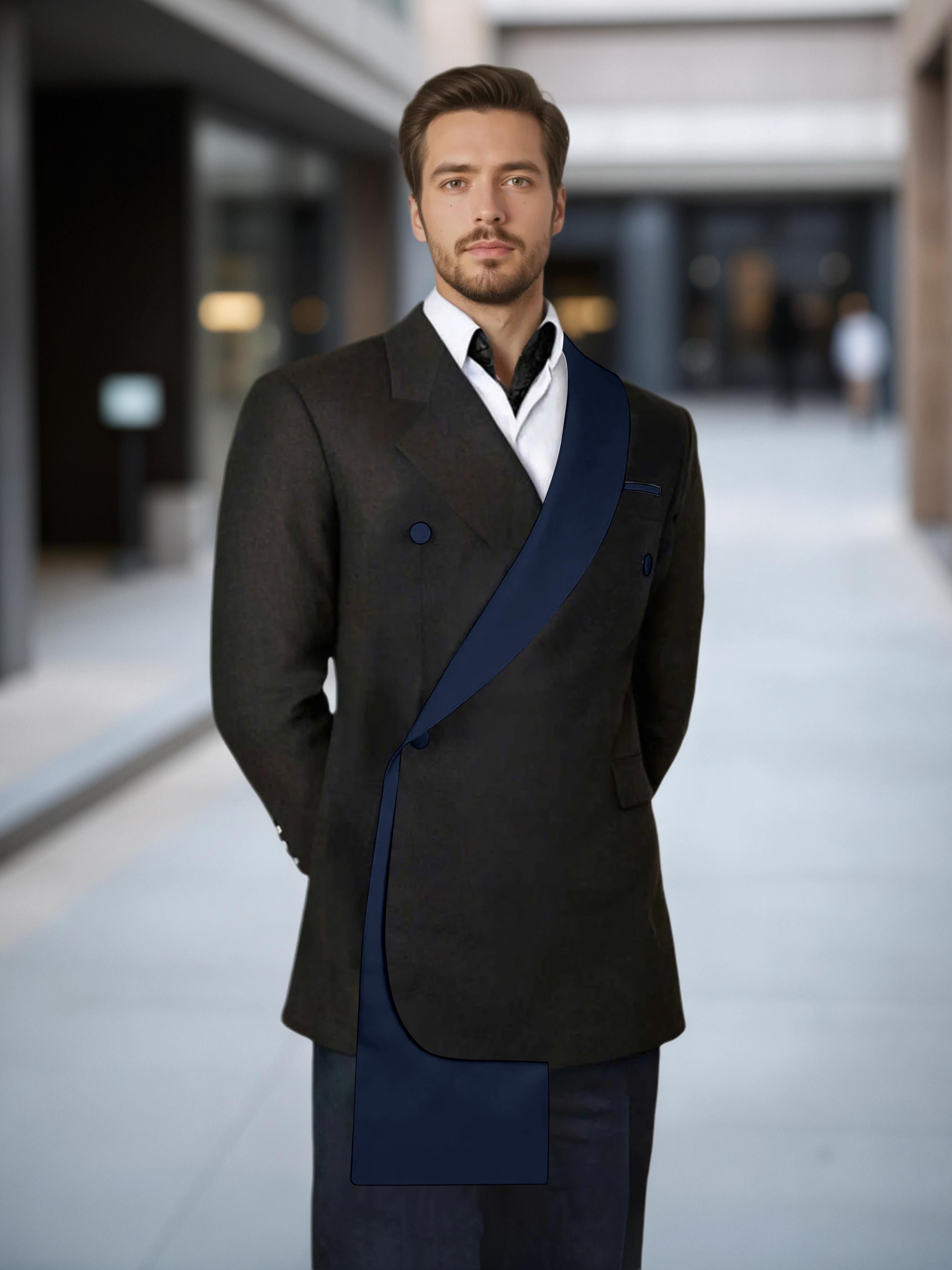 Meticulous Trim Detail Men's Shawl Lapel Design Suit Jacket