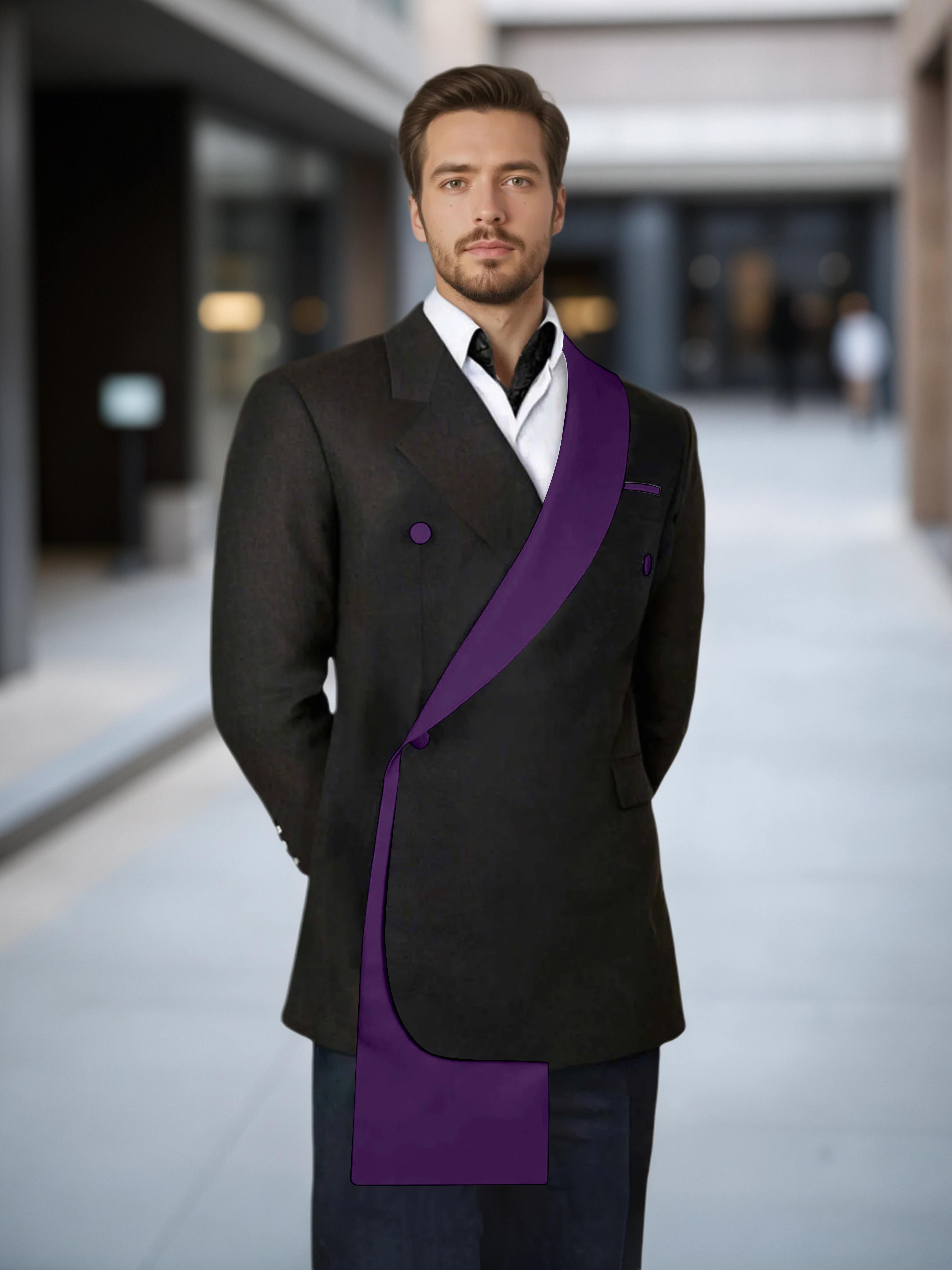 Meticulous Trim Detail Men's Shawl Lapel Design Suit Jacket