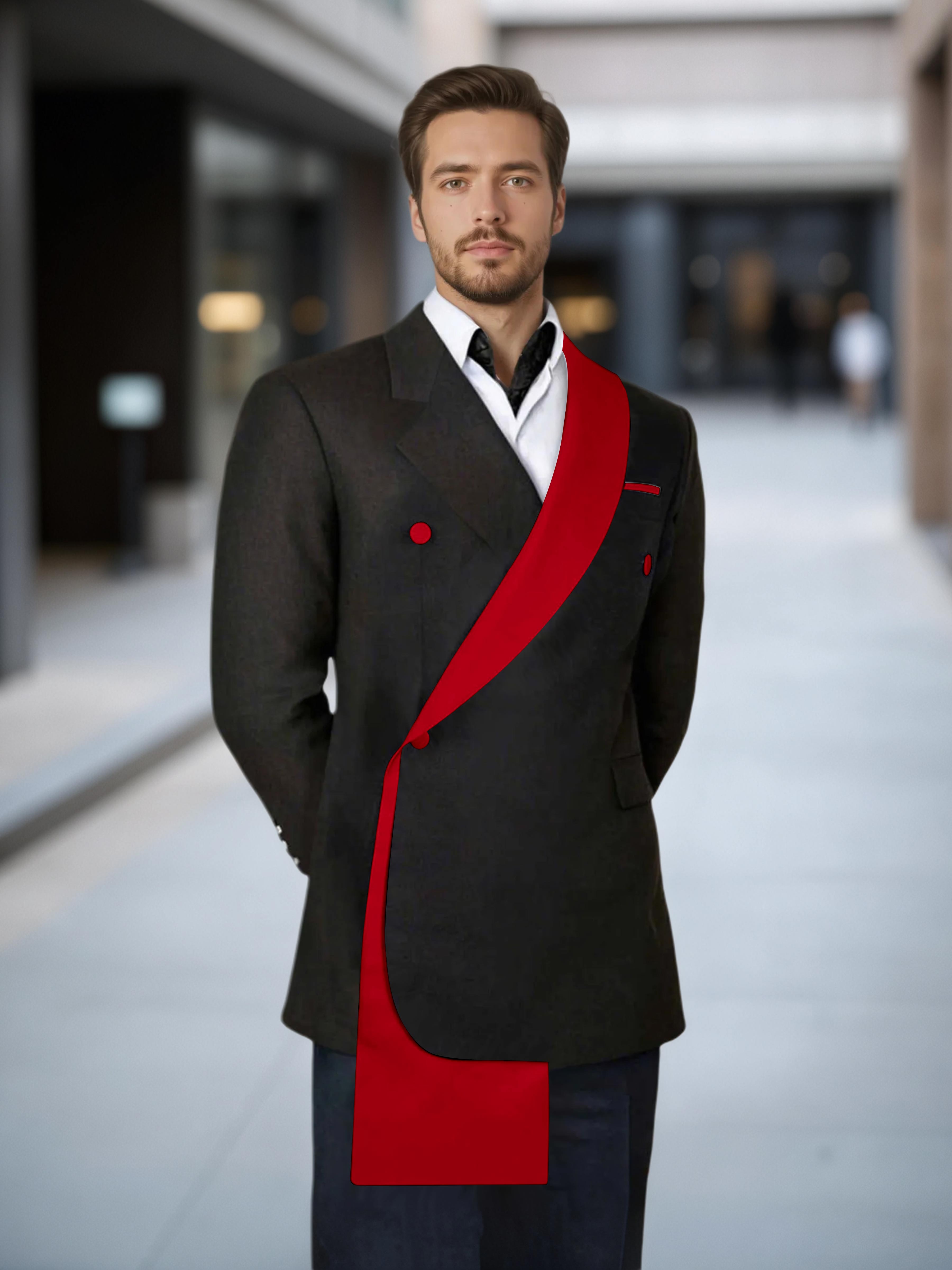 Meticulous Trim Detail Men's Shawl Lapel Design Suit Jacket