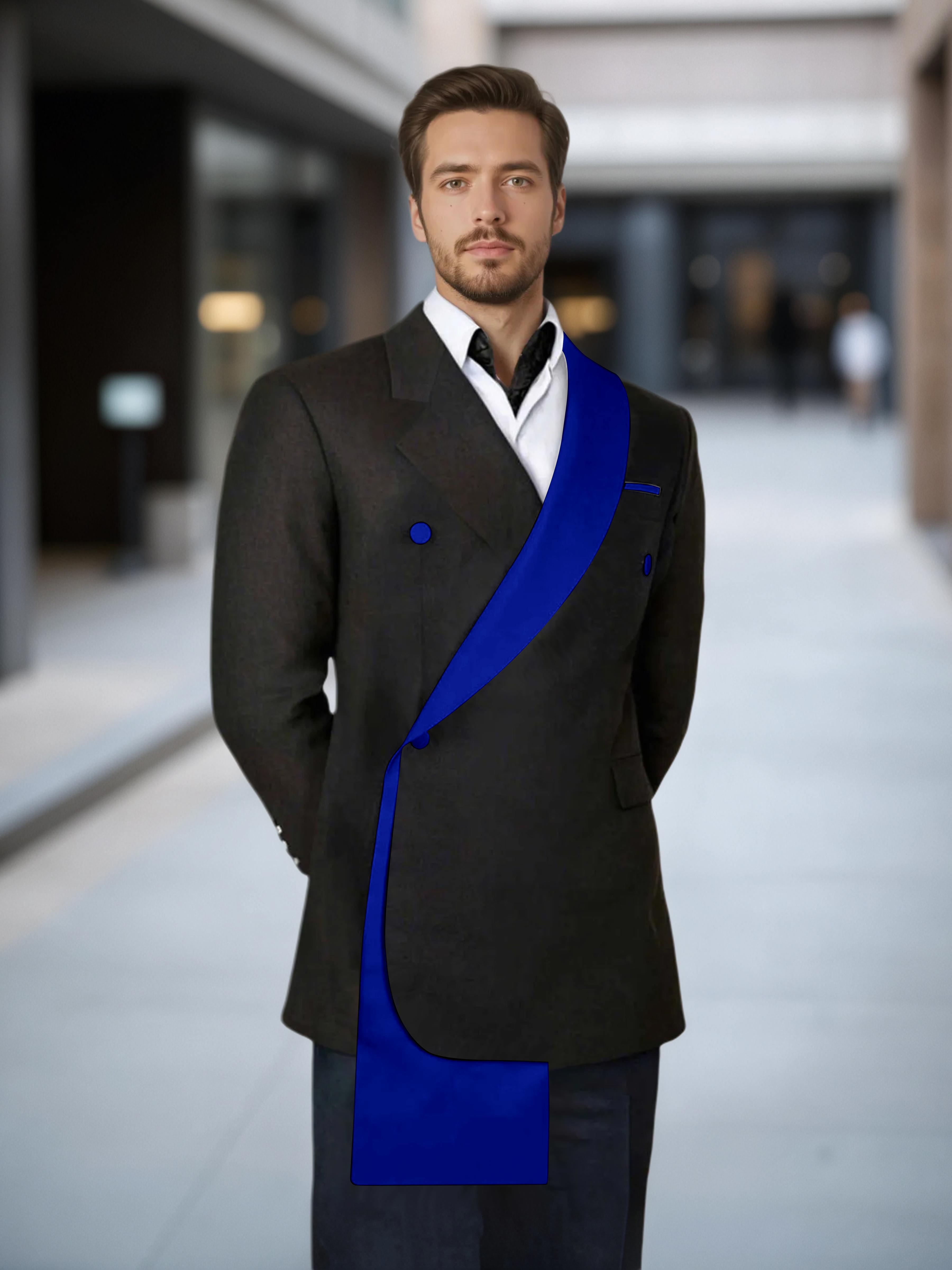 Meticulous Trim Detail Men's Shawl Lapel Design Suit Jacket