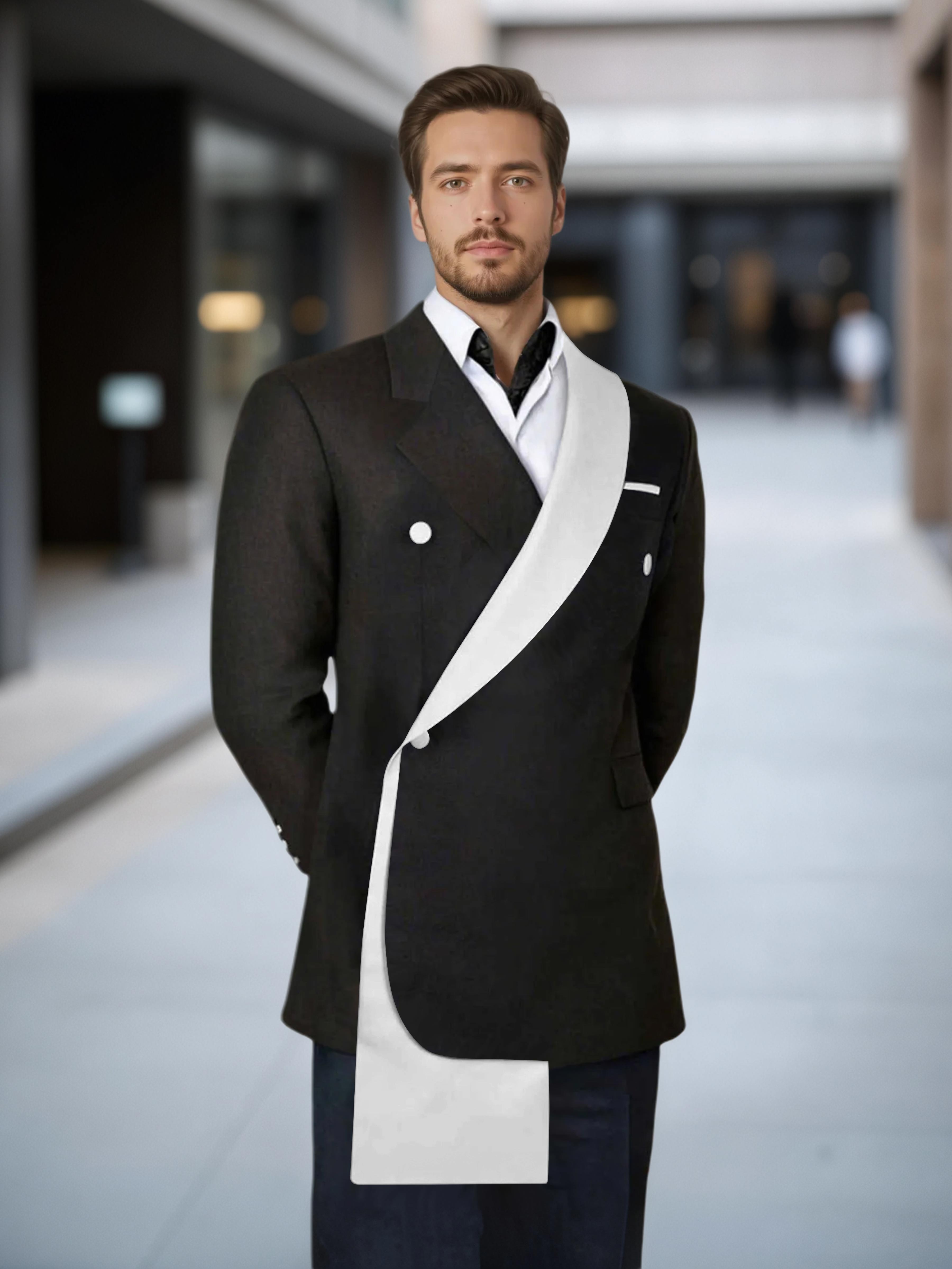 Meticulous Trim Detail Men's Shawl Lapel Design Suit Jacket