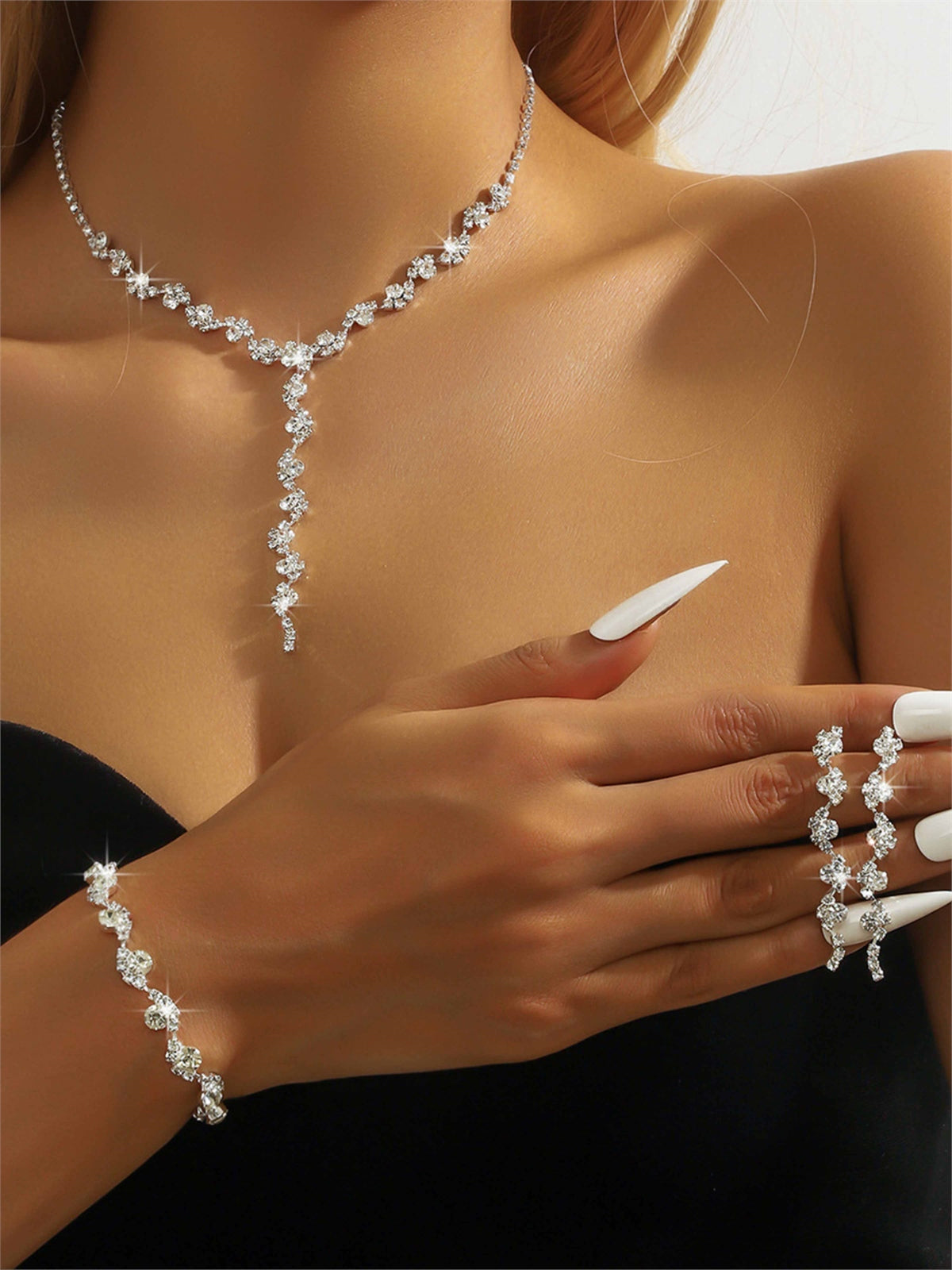 Mixed Metal Crystal Evening Jewelry Set