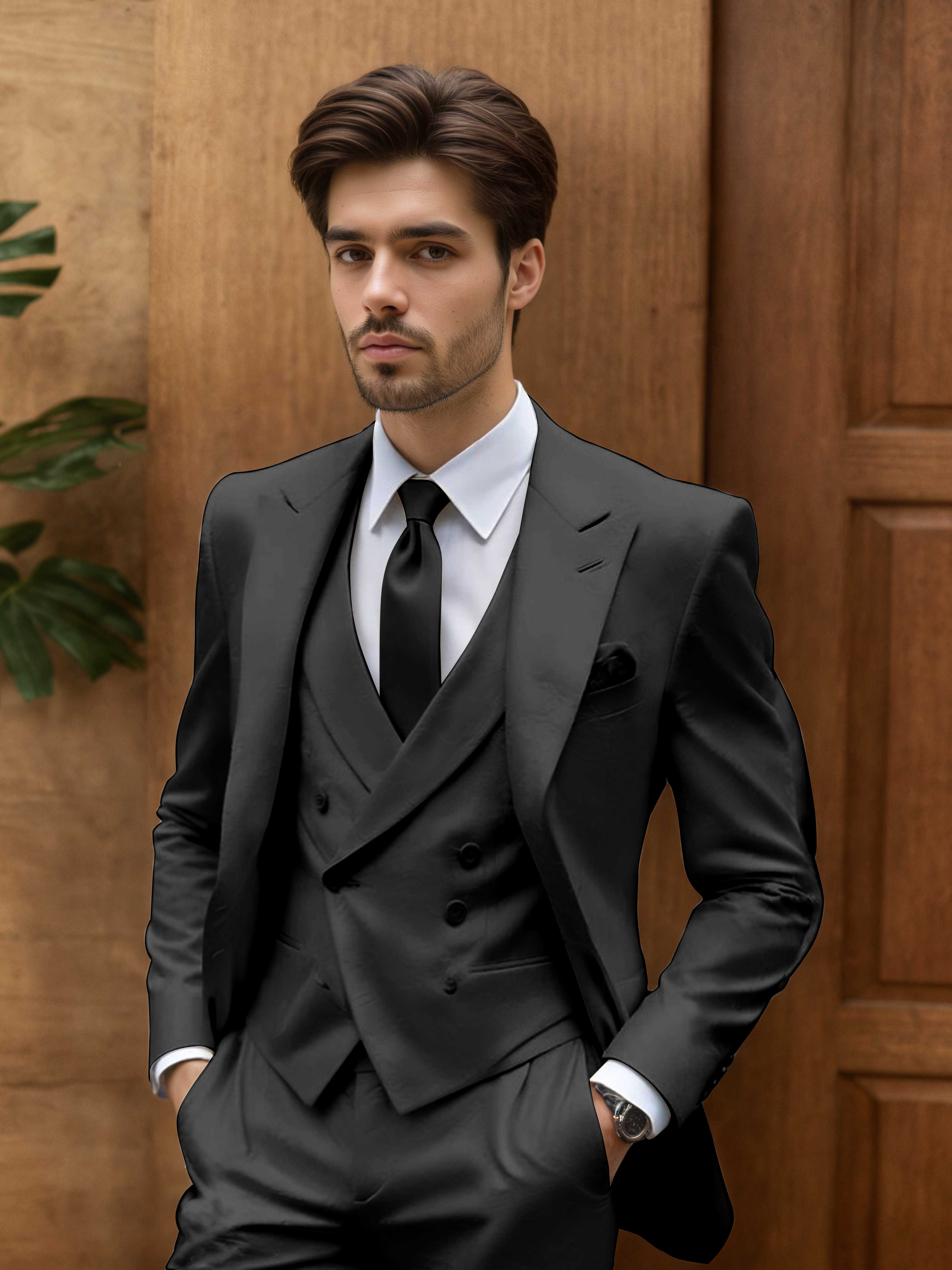 Modern Slim Fit Men's 3 Pieces Outdoor Wedding Suits