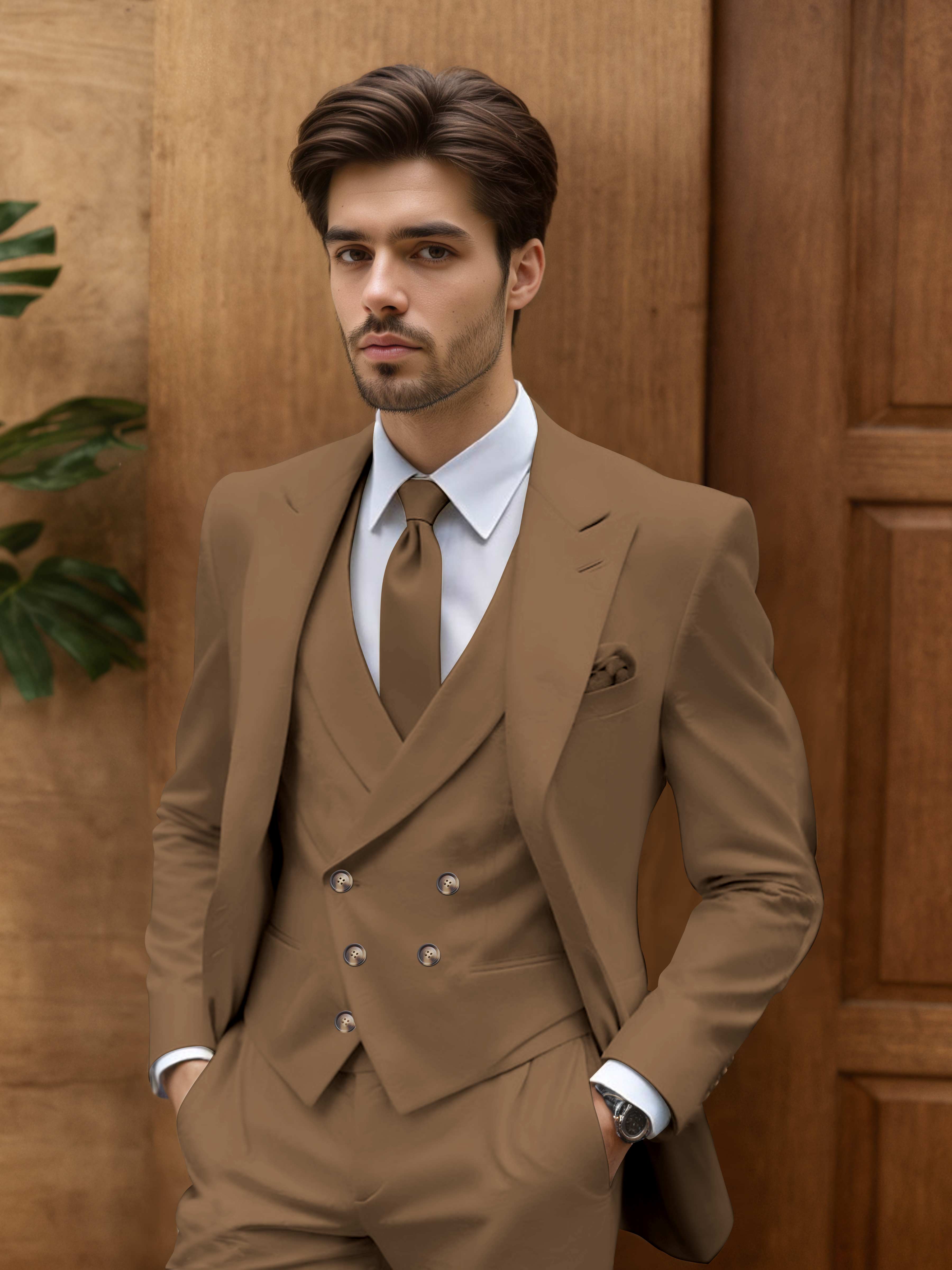 Modern Slim Fit Men's 3 Pieces Outdoor Wedding Suits