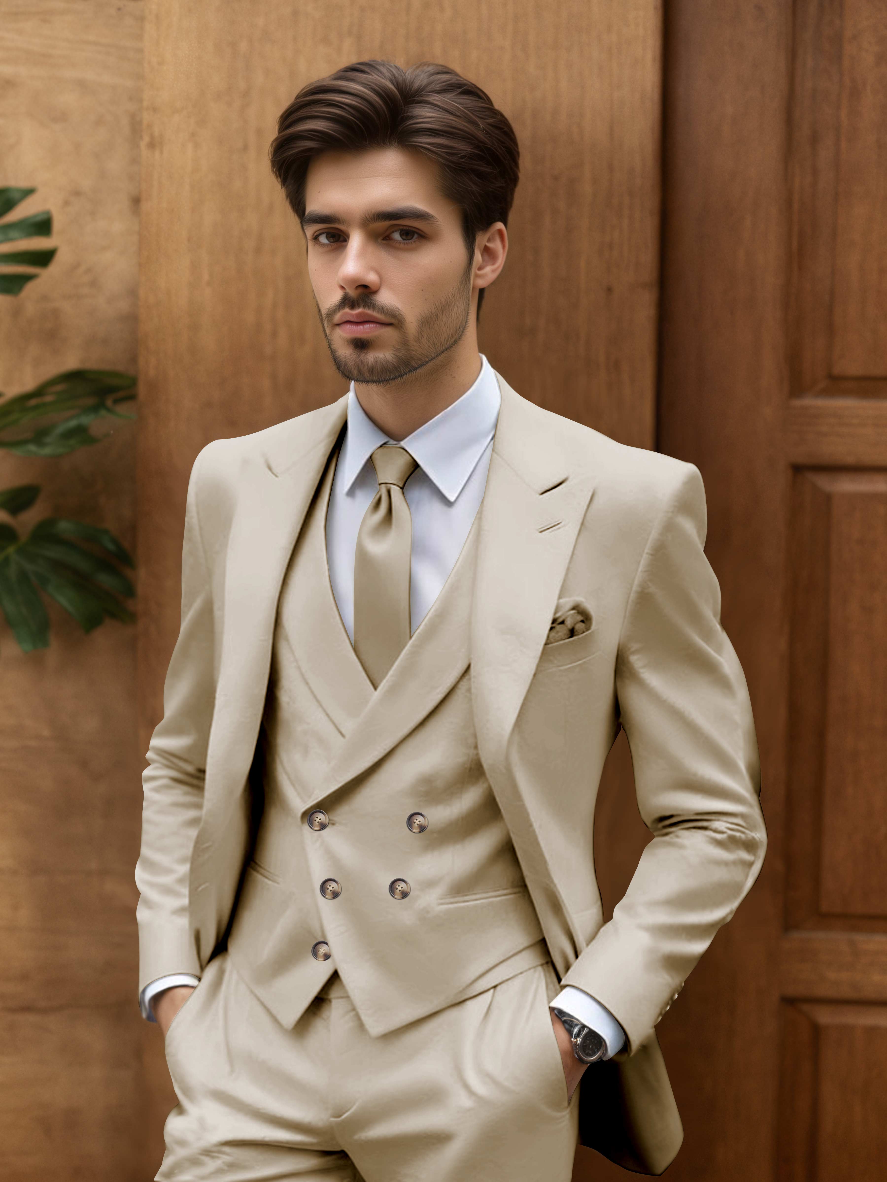 Modern Slim Fit Men's 3 Pieces Outdoor Wedding Suits