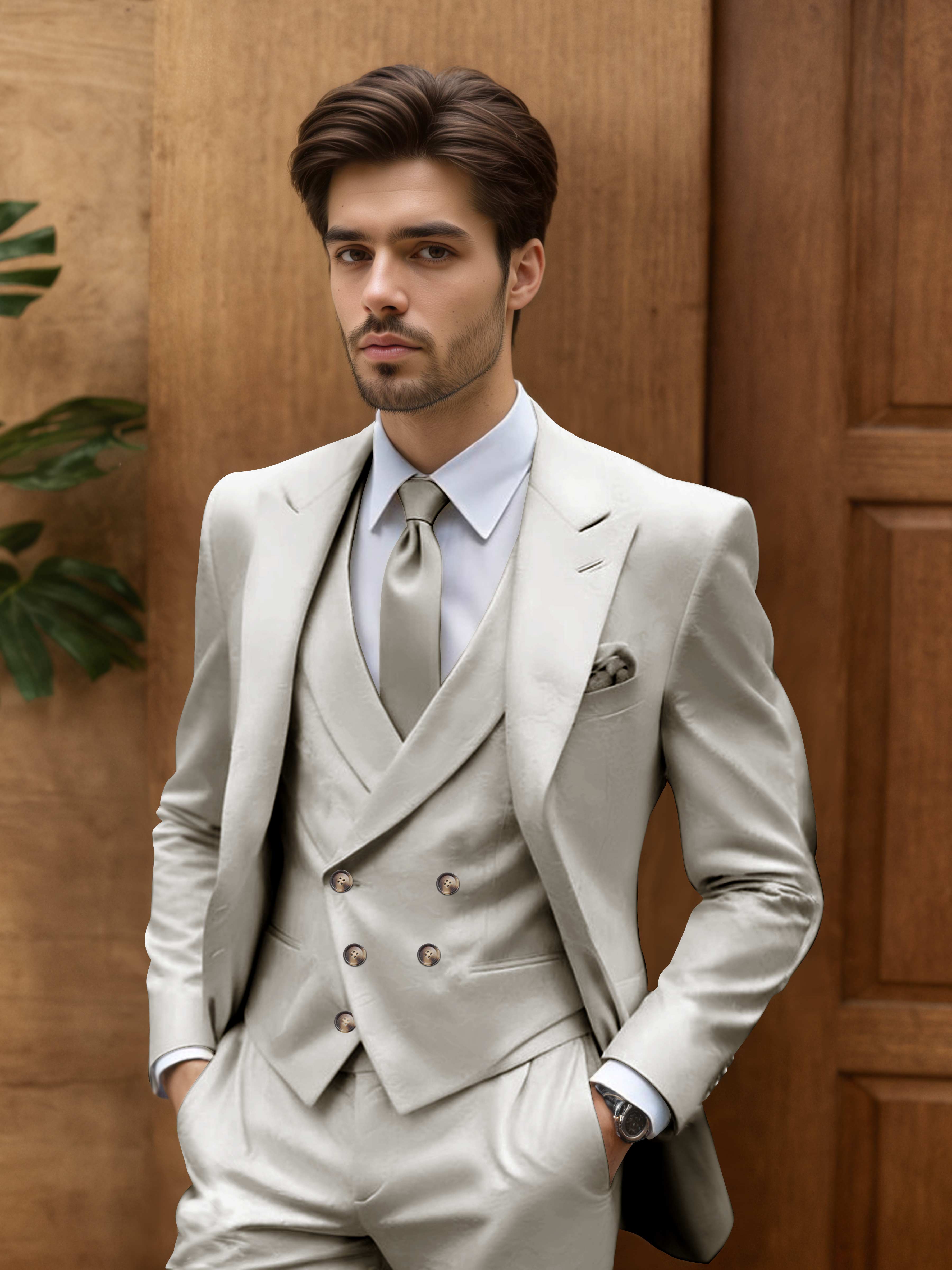 Modern Slim Fit Men's 3 Pieces Outdoor Wedding Suits
