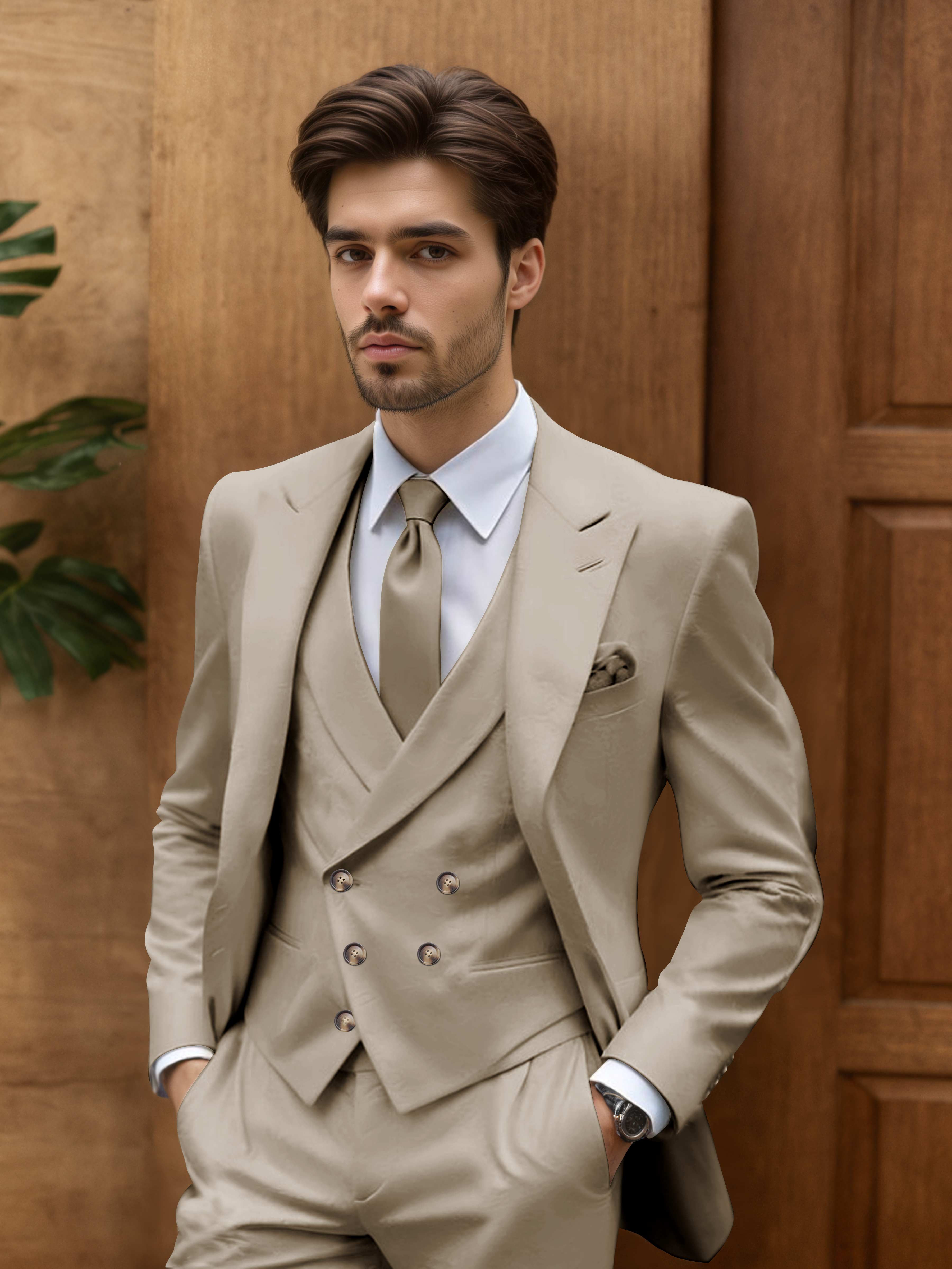 Modern Slim Fit Men's 3 Pieces Outdoor Wedding Suits