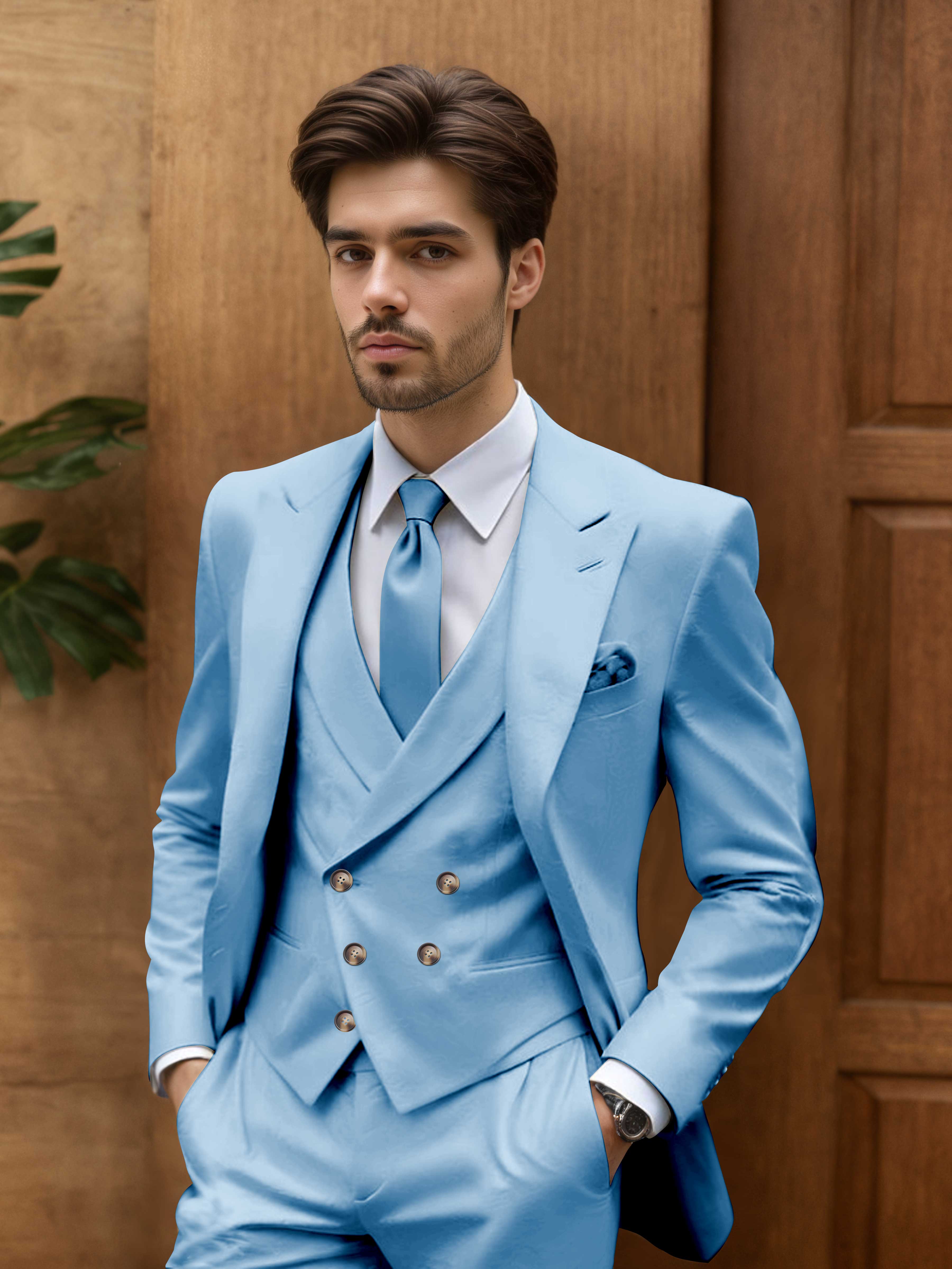 Modern Slim Fit Men's 3 Pieces Outdoor Wedding Suits