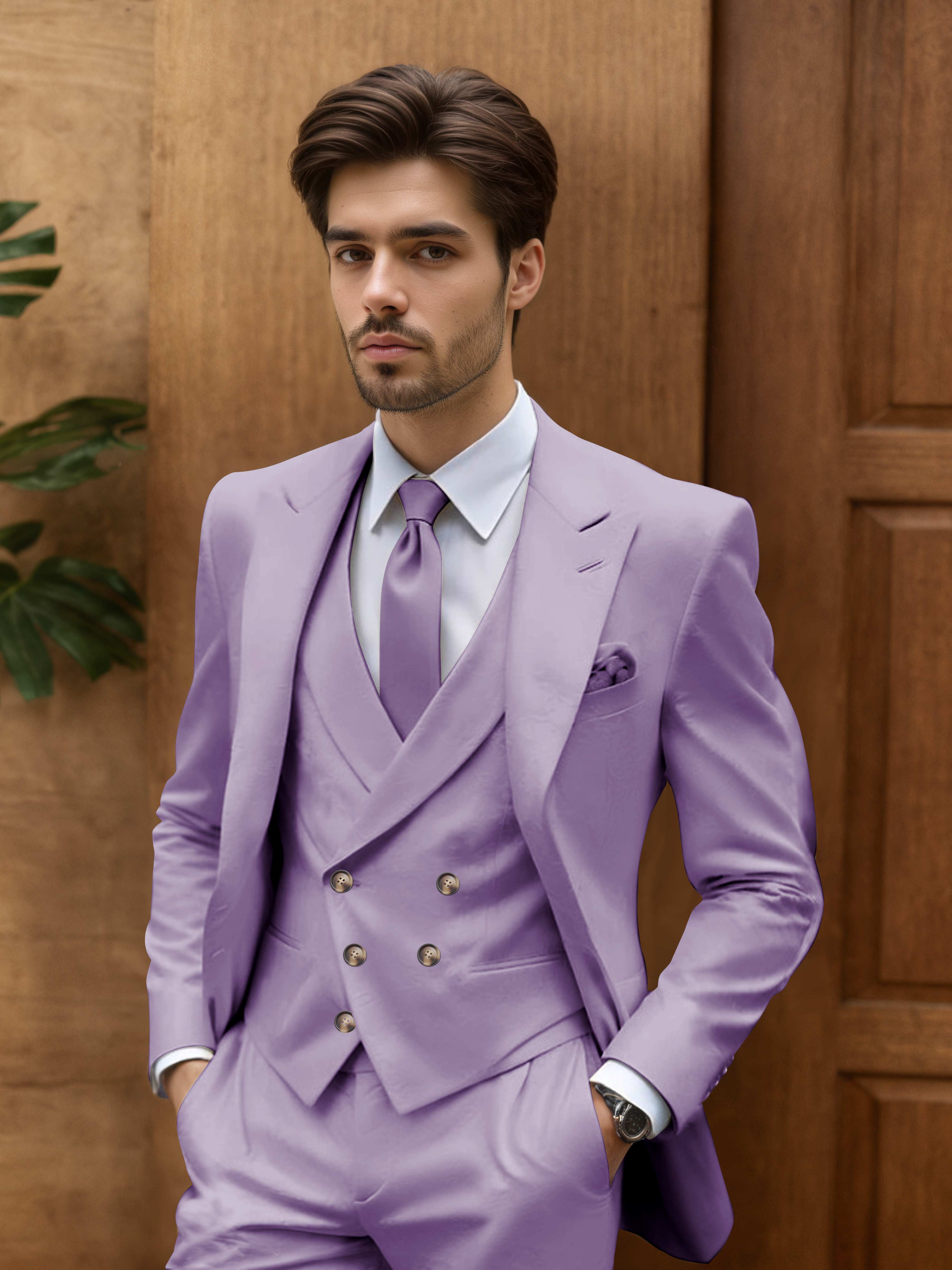 Modern Slim Fit Men's 3 Pieces Outdoor Wedding Suits