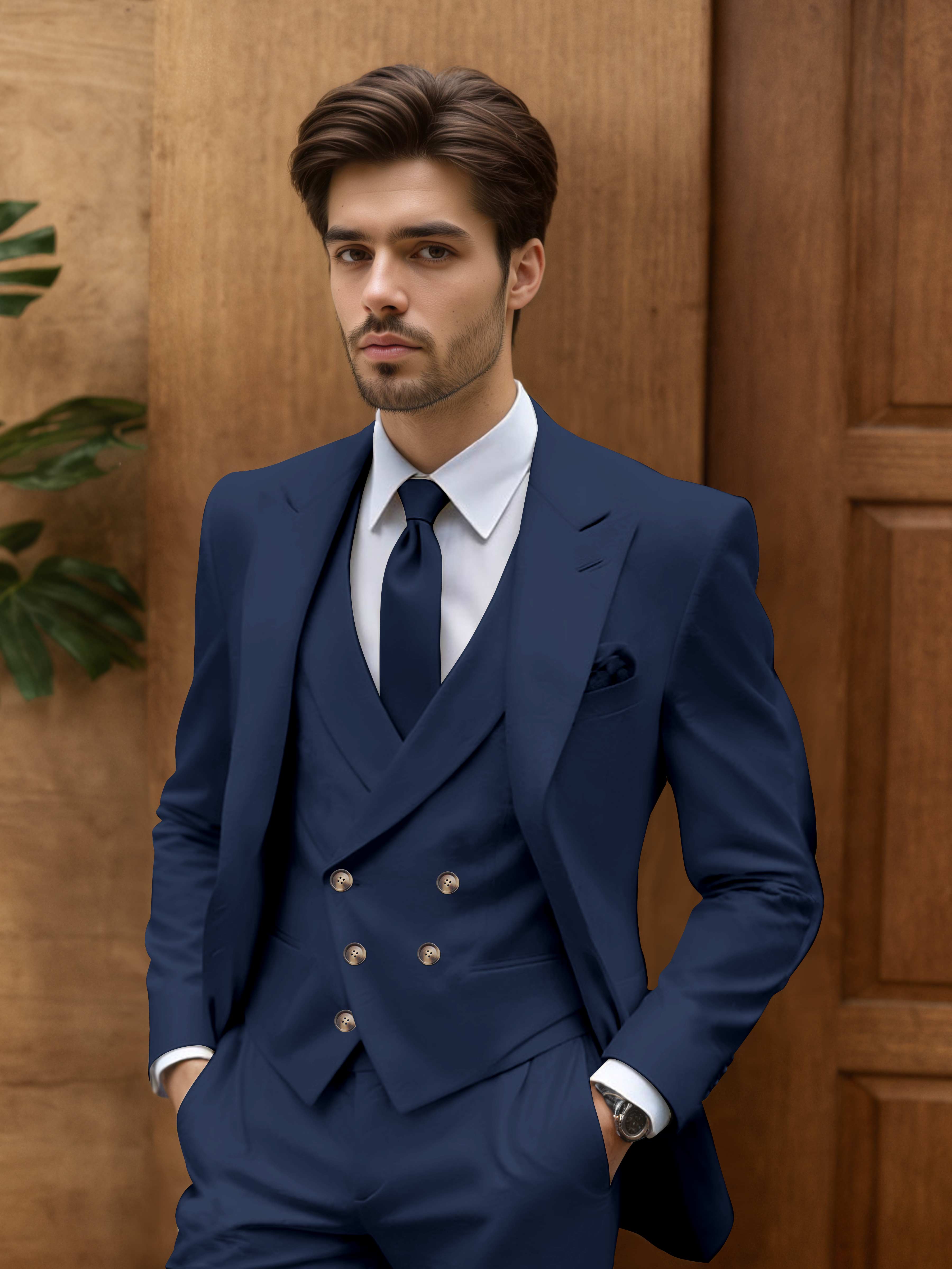 Modern Slim Fit Men's 3 Pieces Outdoor Wedding Suits