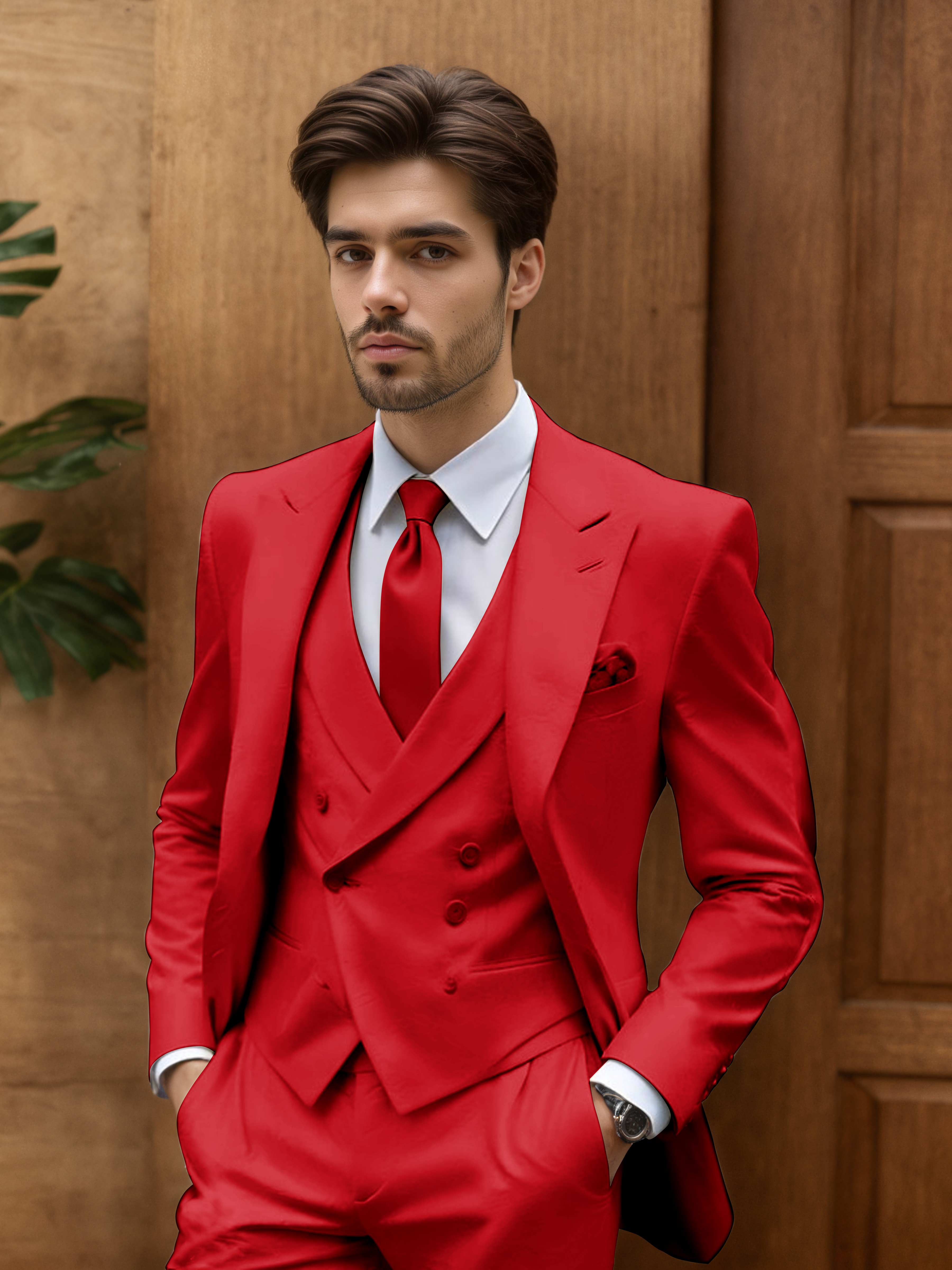 Modern Slim Fit Men's 3 Pieces Outdoor Wedding Suits