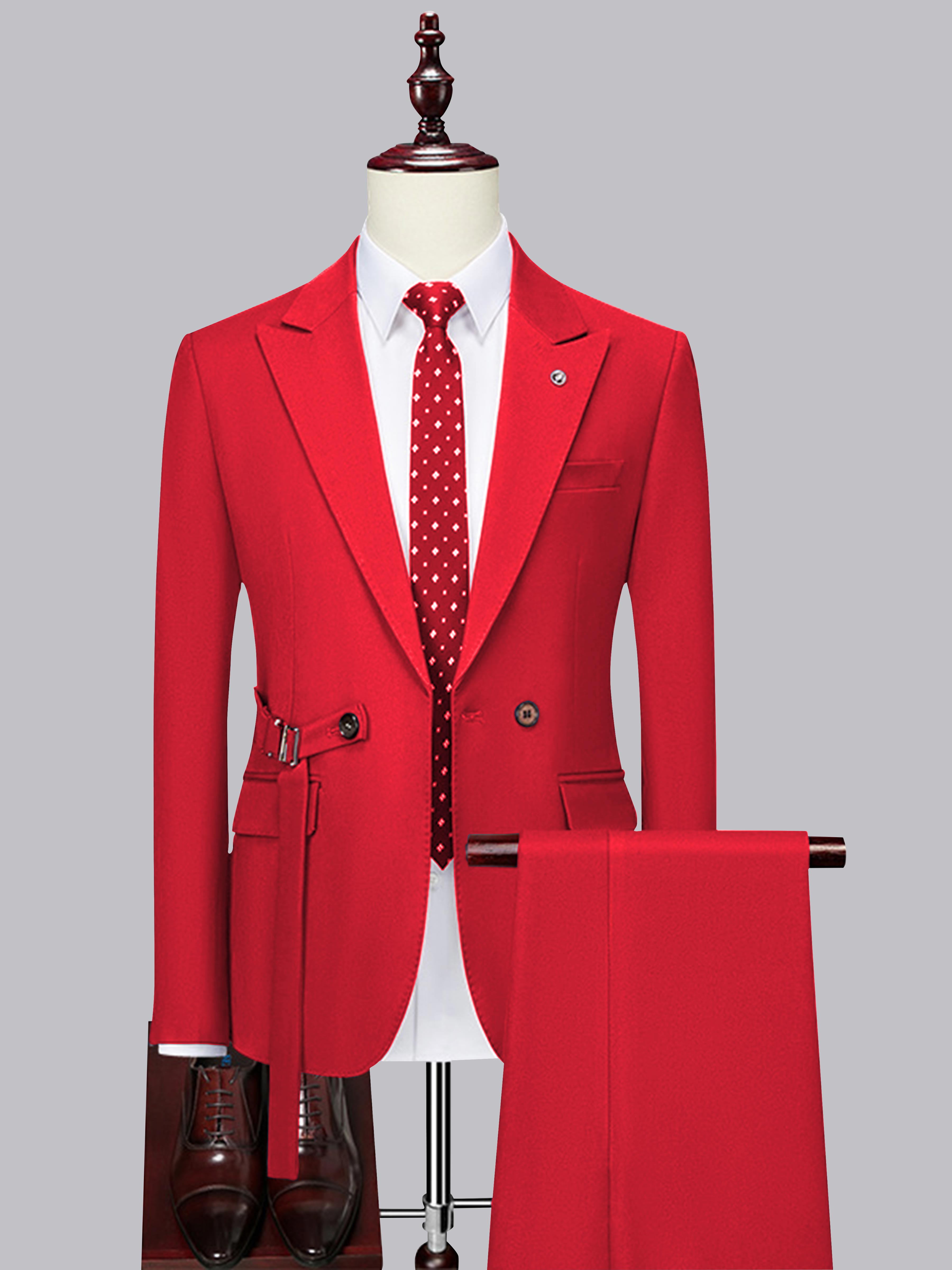 Modern Slim Fit Men's Decorative Belt 2 Pieces Wedding Suits