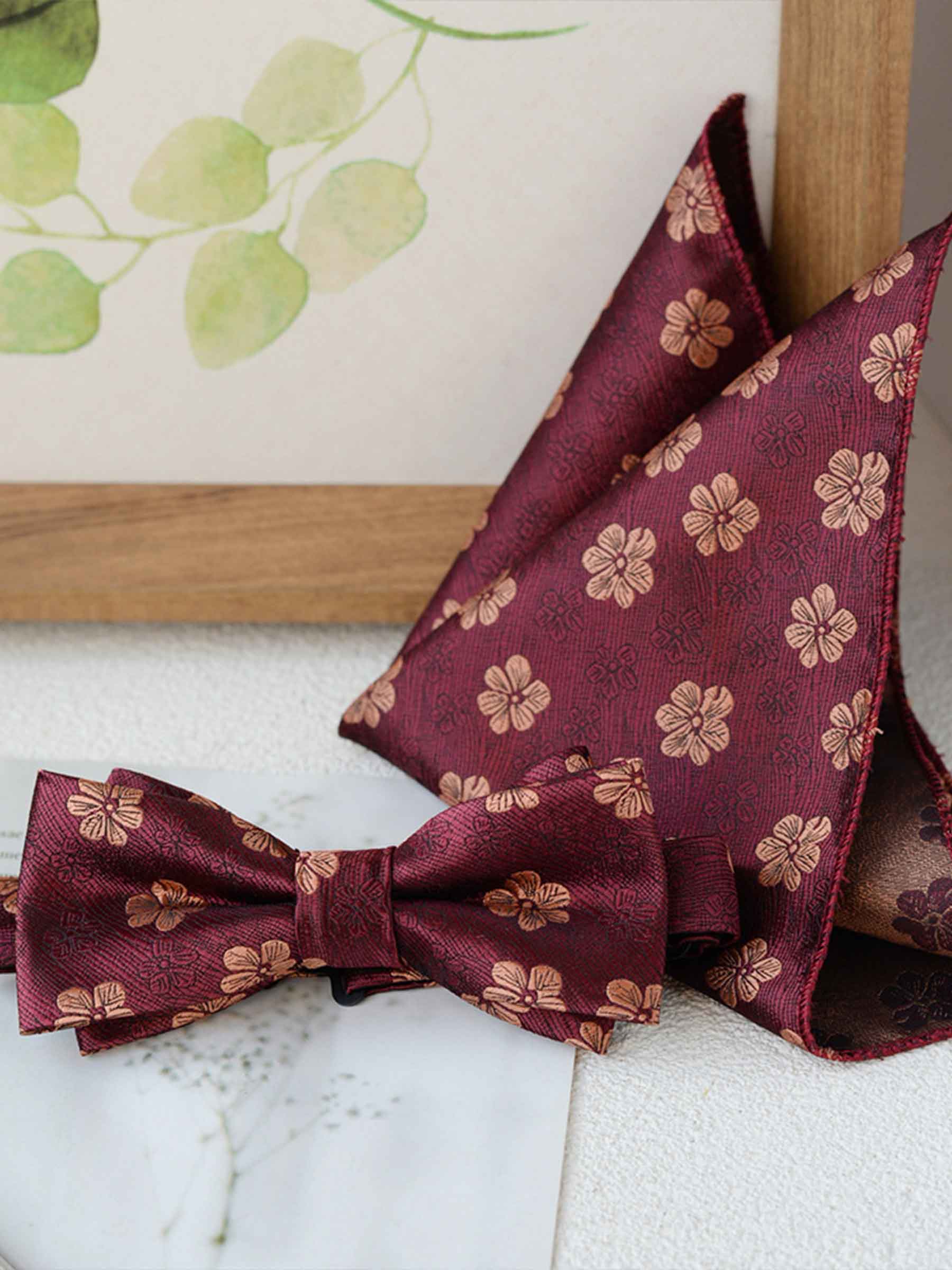 Modern Men's Bow Tie and Pocket Square Set