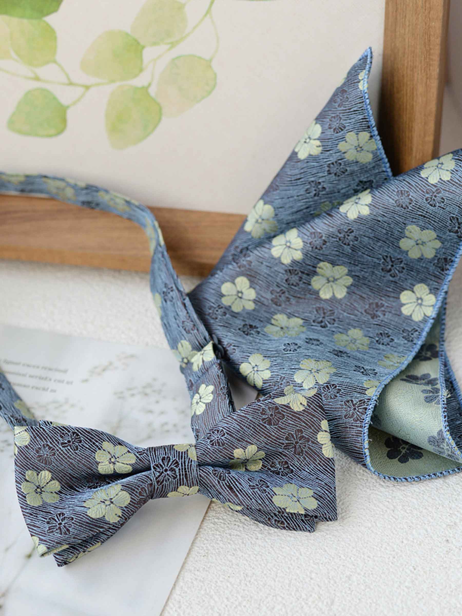 Modern Men's Bow Tie and Pocket Square Set