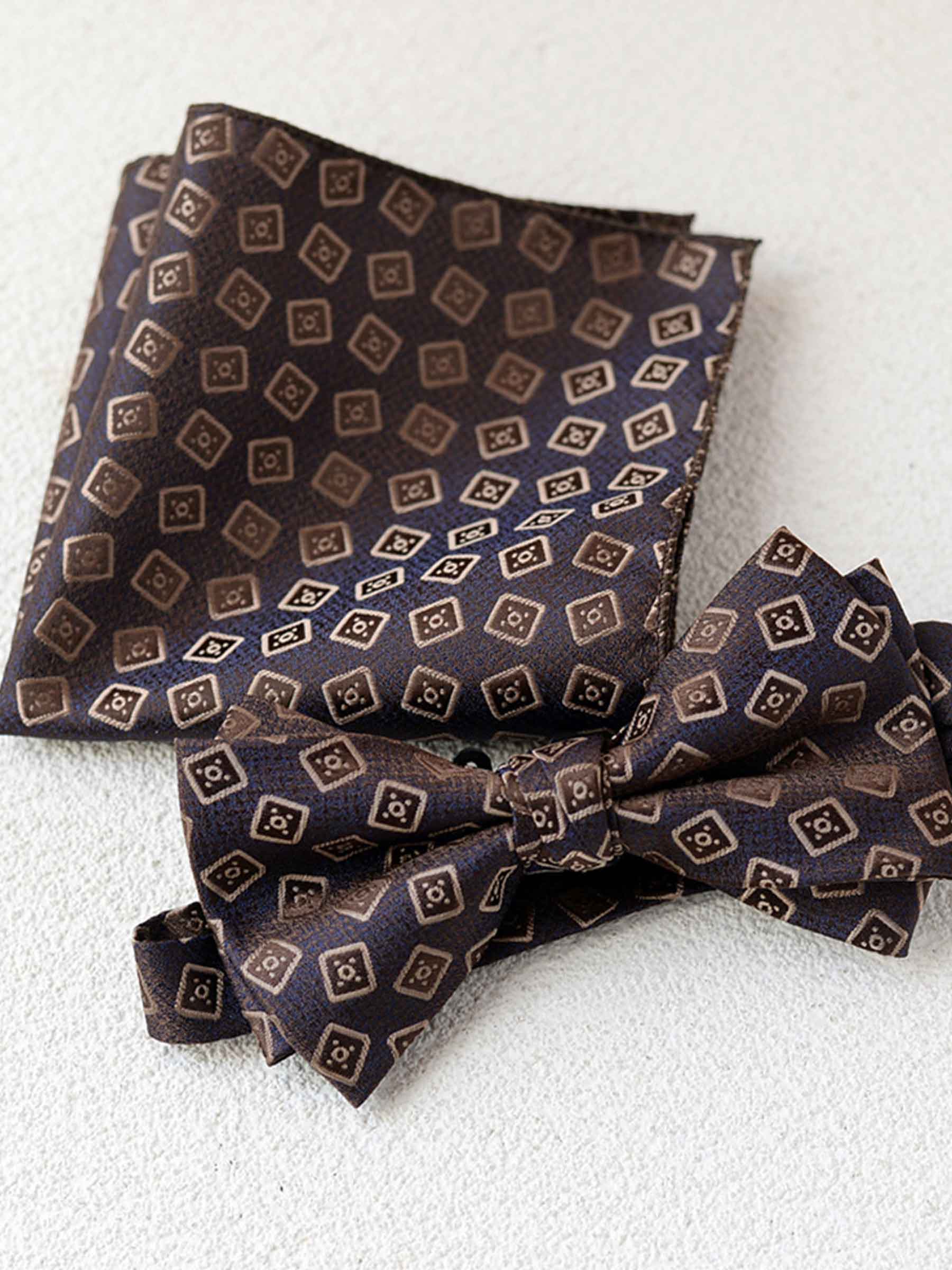 Modern Men's Bow Tie and Pocket Square Set