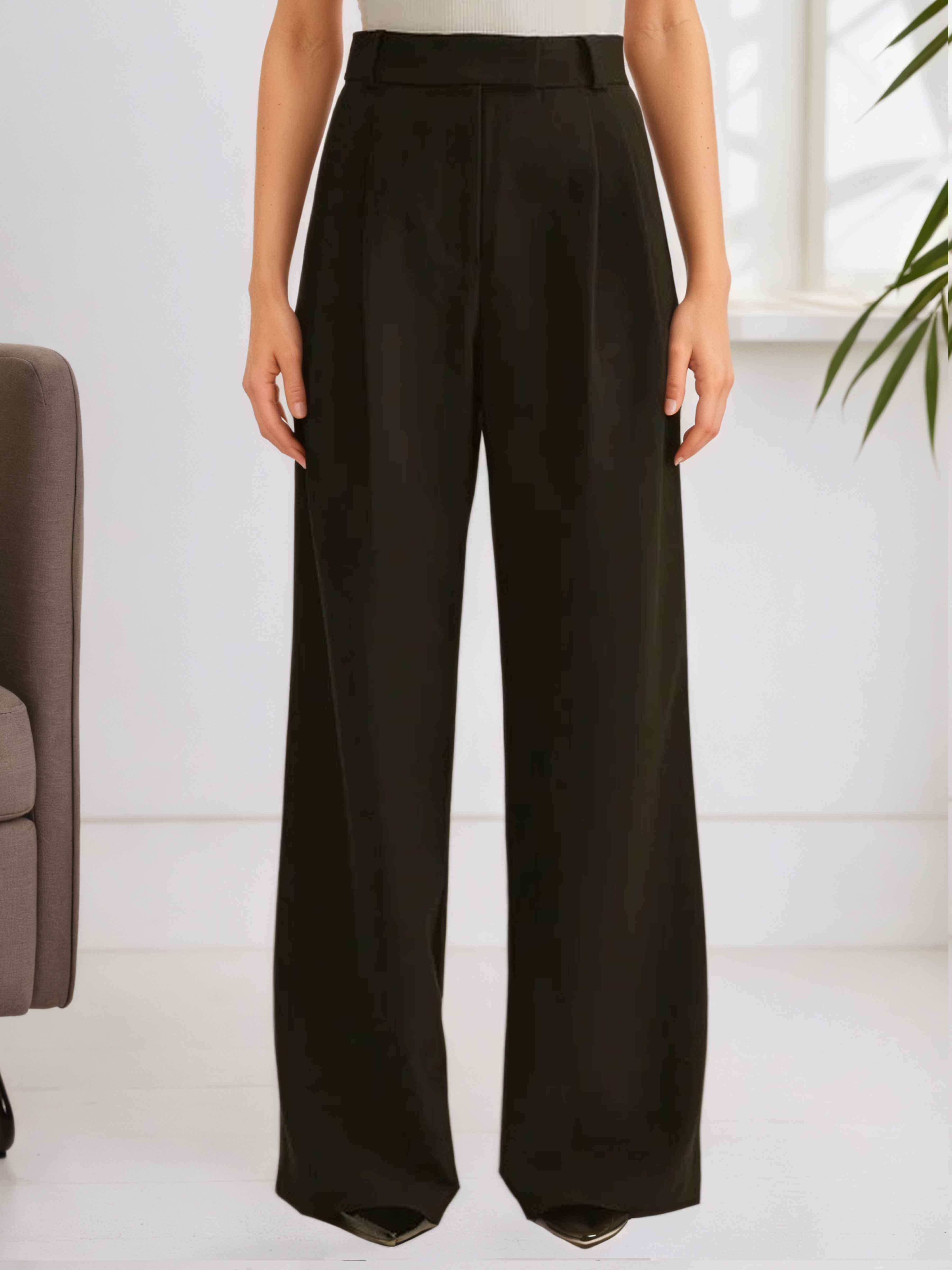 Modern Women's Black Sculpted Wide Leg Trousers