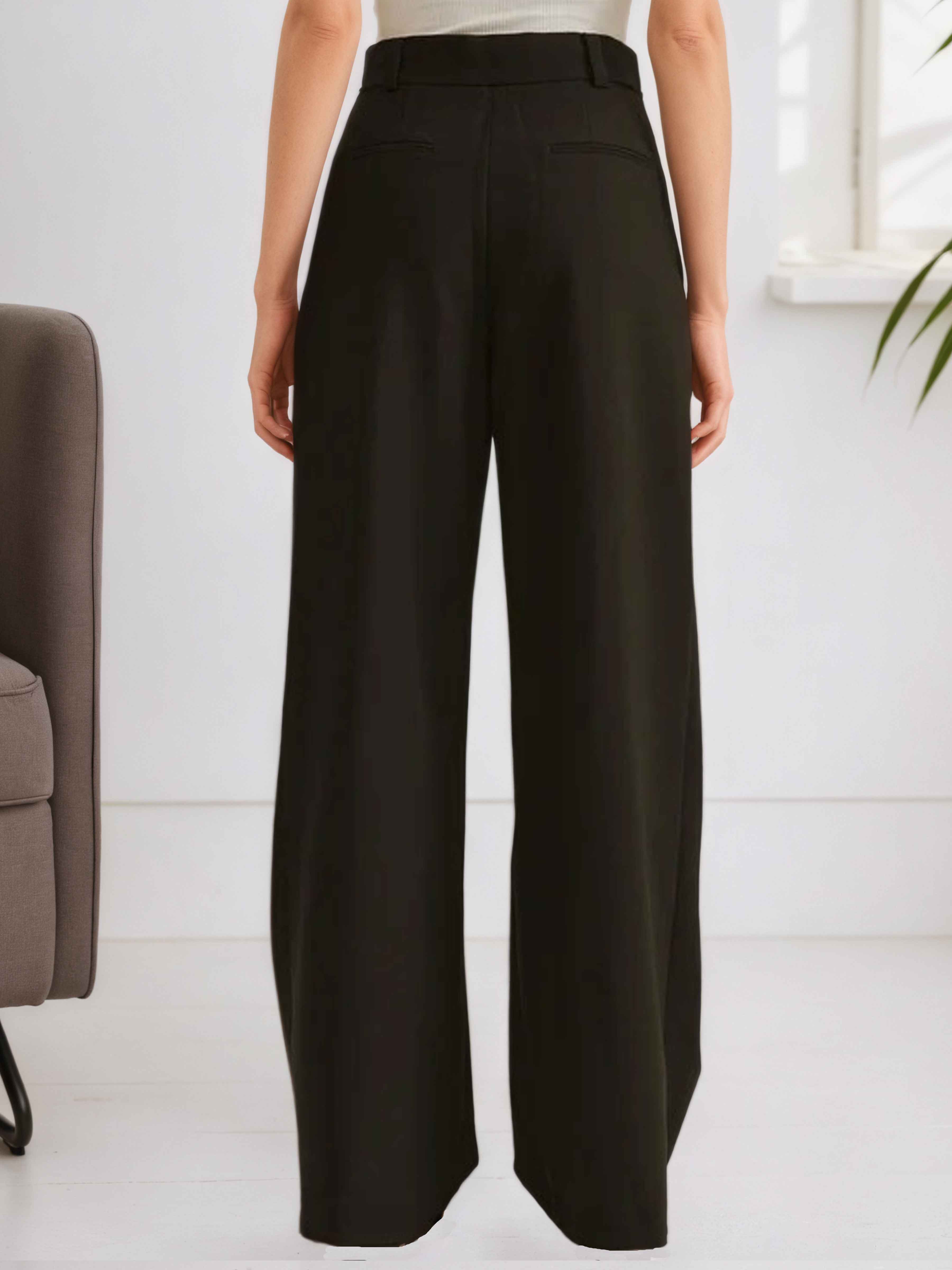 Modern Women's Black Sculpted Wide Leg Trousers