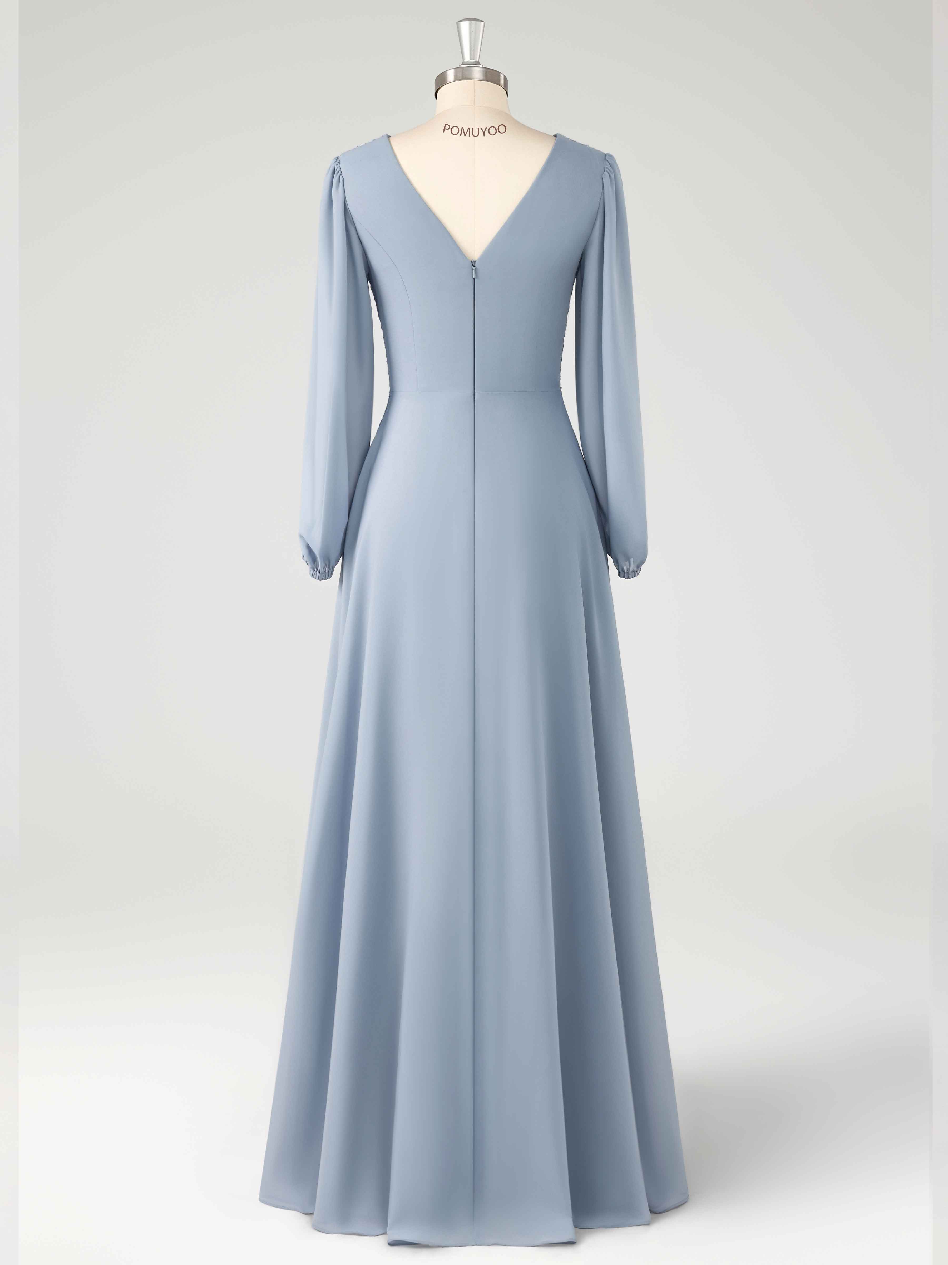 Modest A-Line Long Sleeves Appliques Floor Length Chiffon Mother of the Bride Dresses