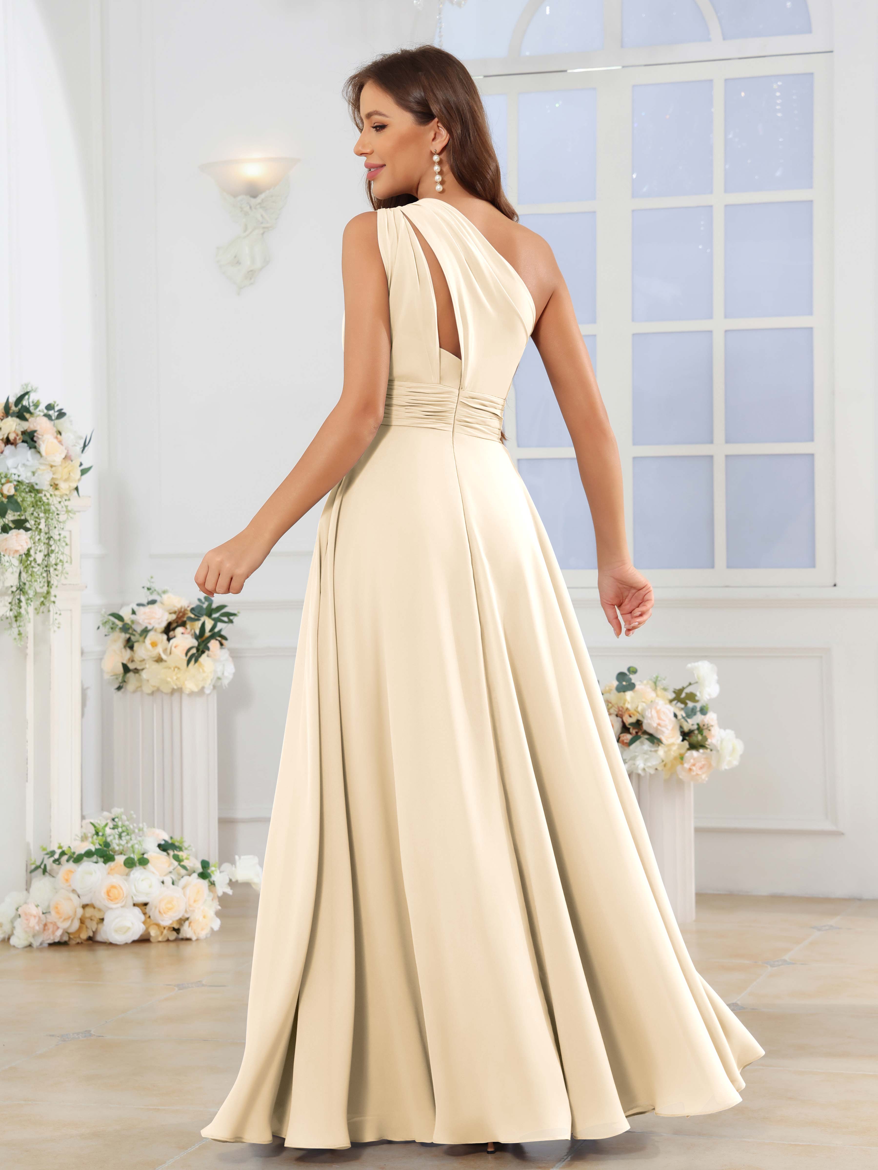 Naeris Timeless One Shoulder Ruched Long Chiffon Bridesmaid Dresses Naeris Timeless One Shoulder Ruched Long Chiffon Bridesmaid Dresses