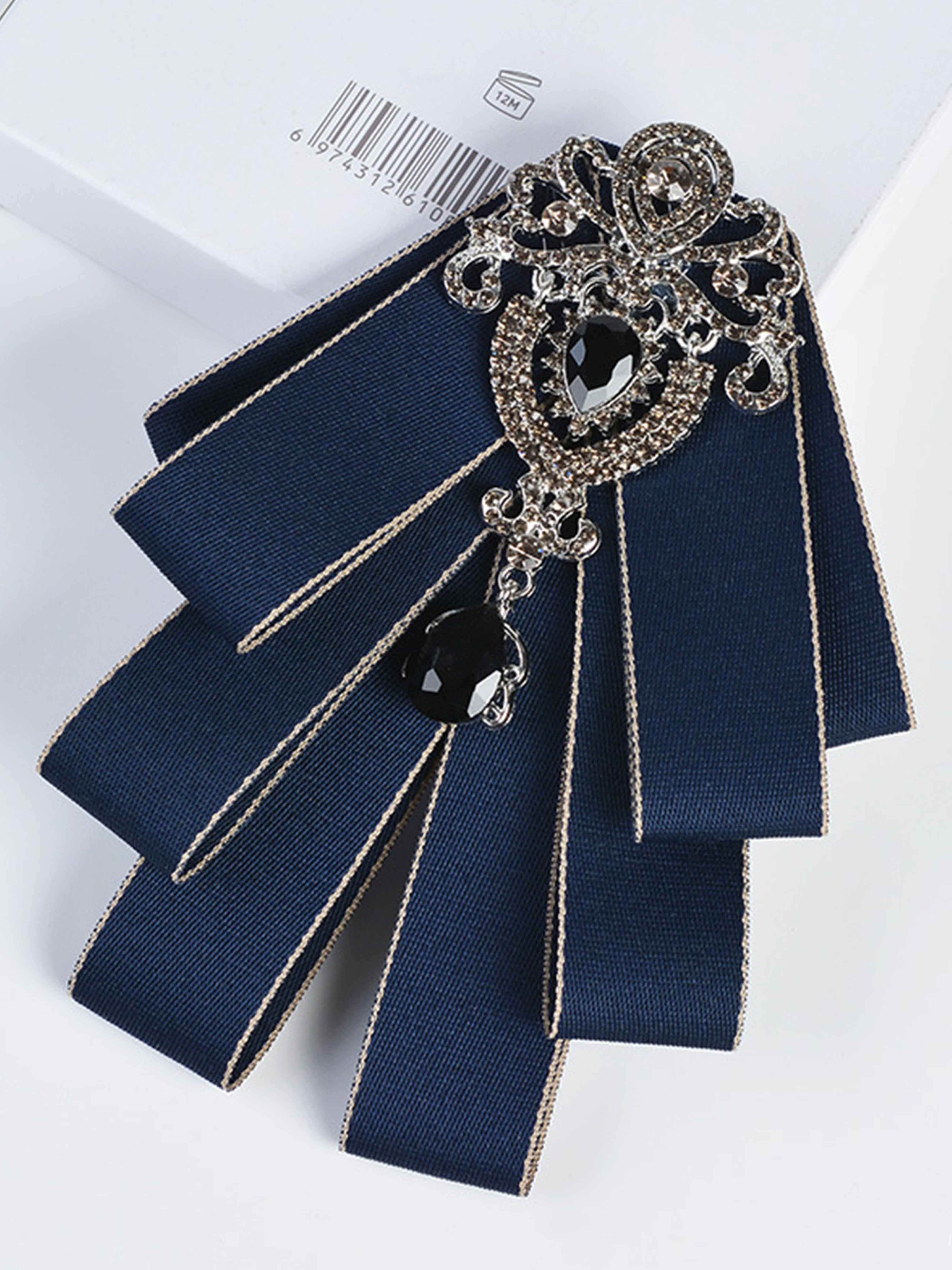 Men's Rhinestone Ribbon Lapel Brooch – Formal Suit Accessory