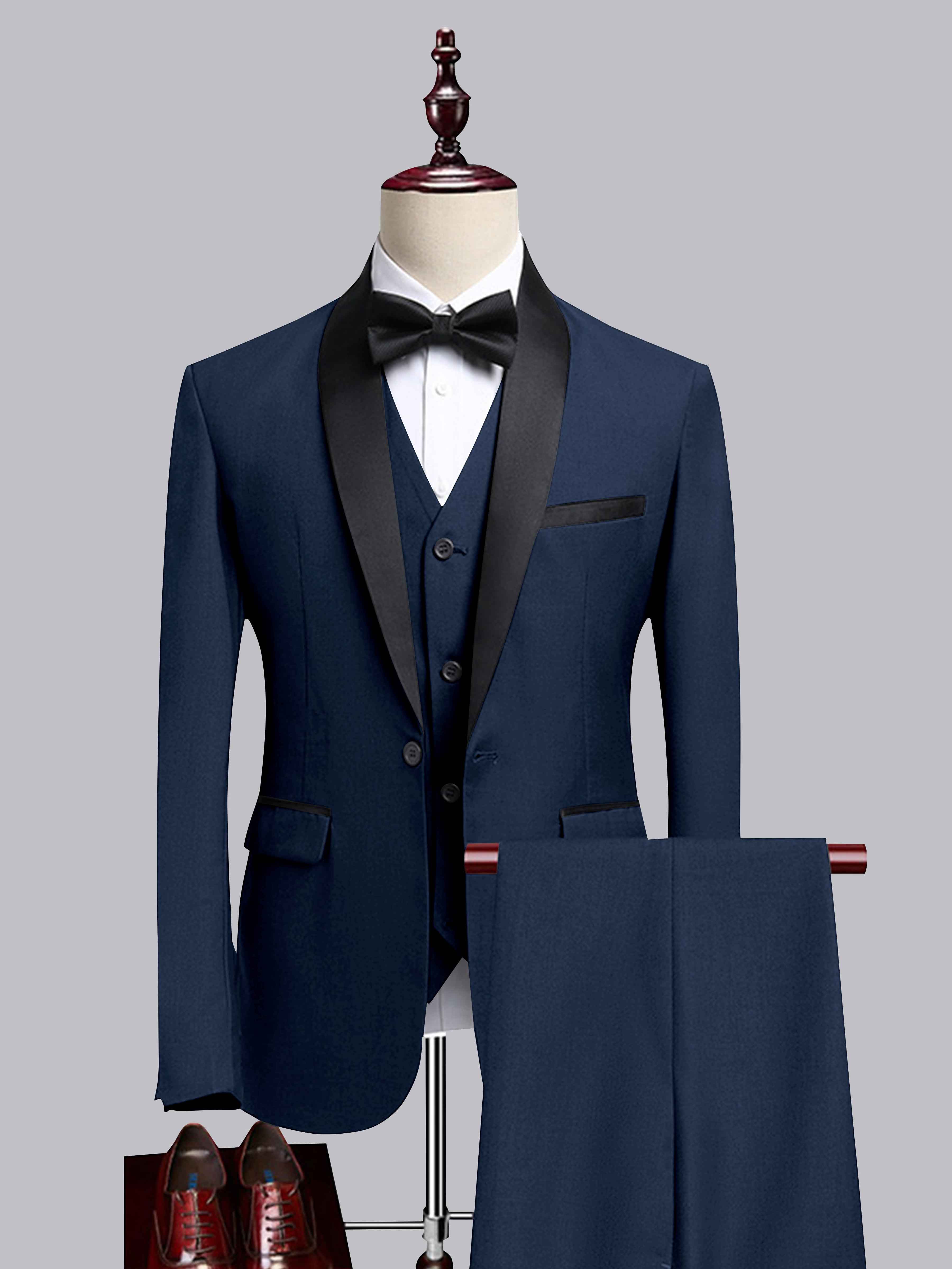 Chic 3 Pieces Men's Contrast Trim One Button Shawl Lapel Suit For Wedding