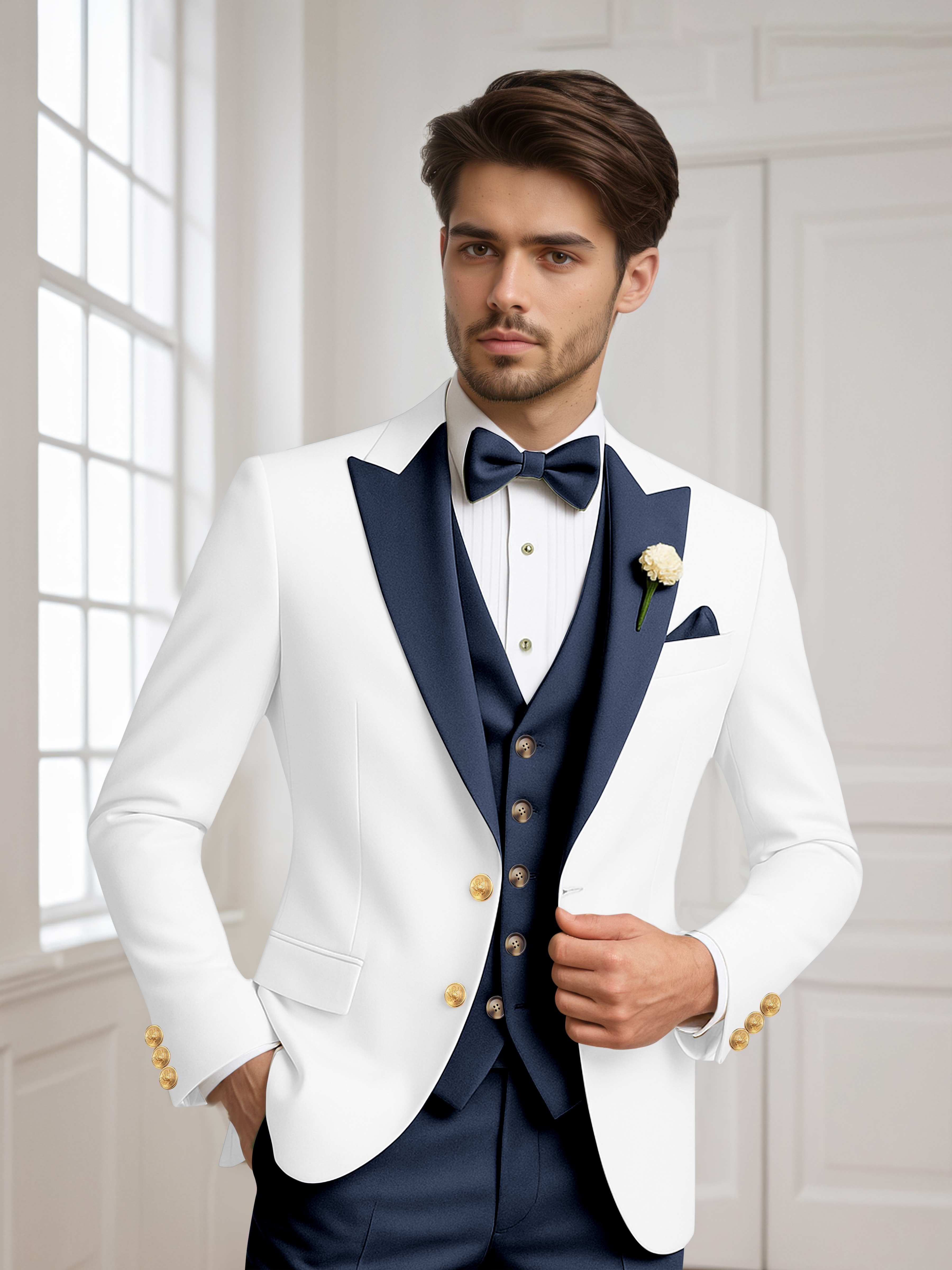Color Block Peak Lapel Men's 2 Pieces Jacket & Vest for Groom Wedding & Prom