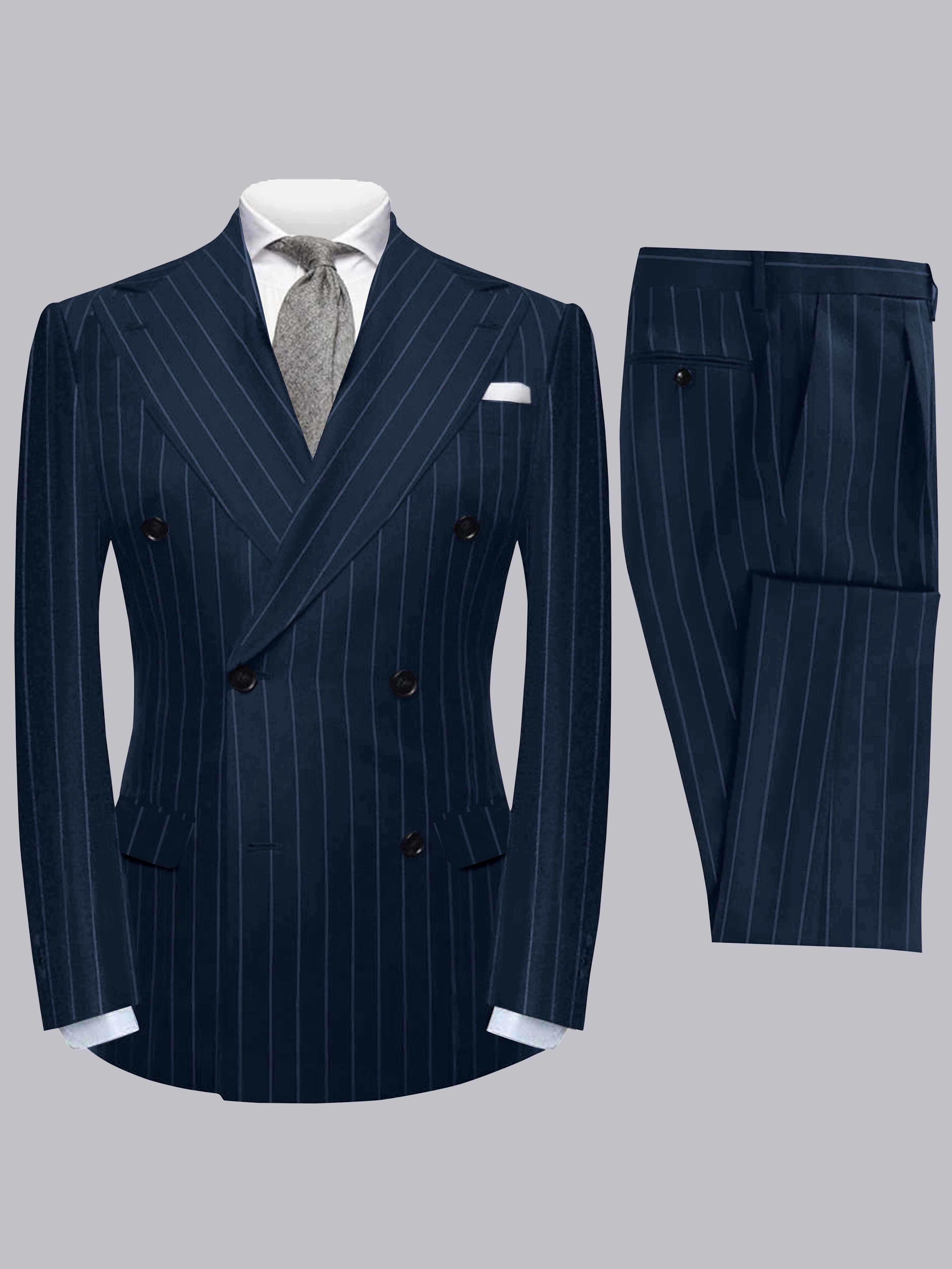 Modern 2 Pieces Men's Peak Lapel Double Breasted Vertical Stripe Suit For Formal
