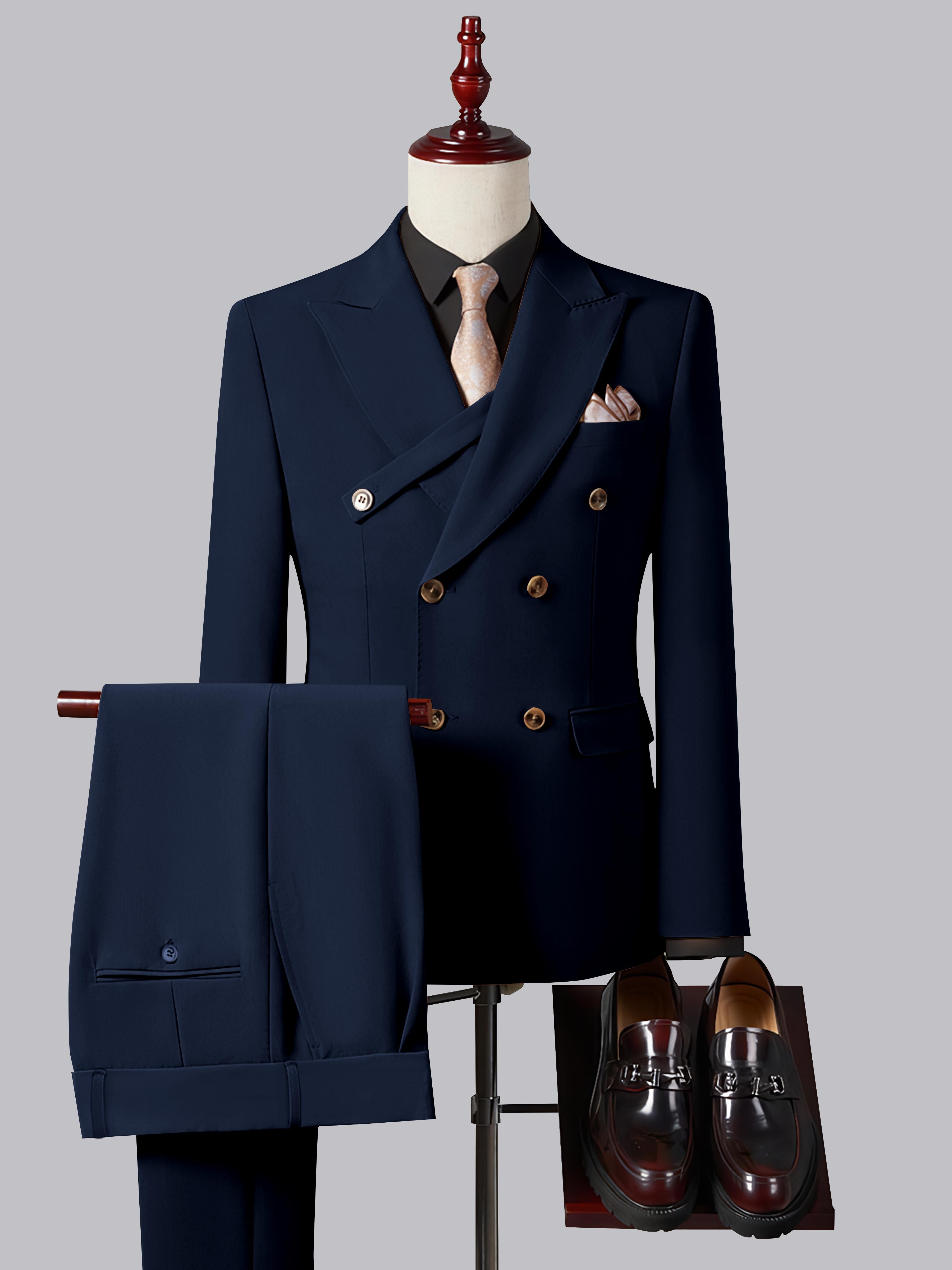 Formal Slim Fit Double Breasted Men's 2 Pieces Peak Lapel Strap Suit