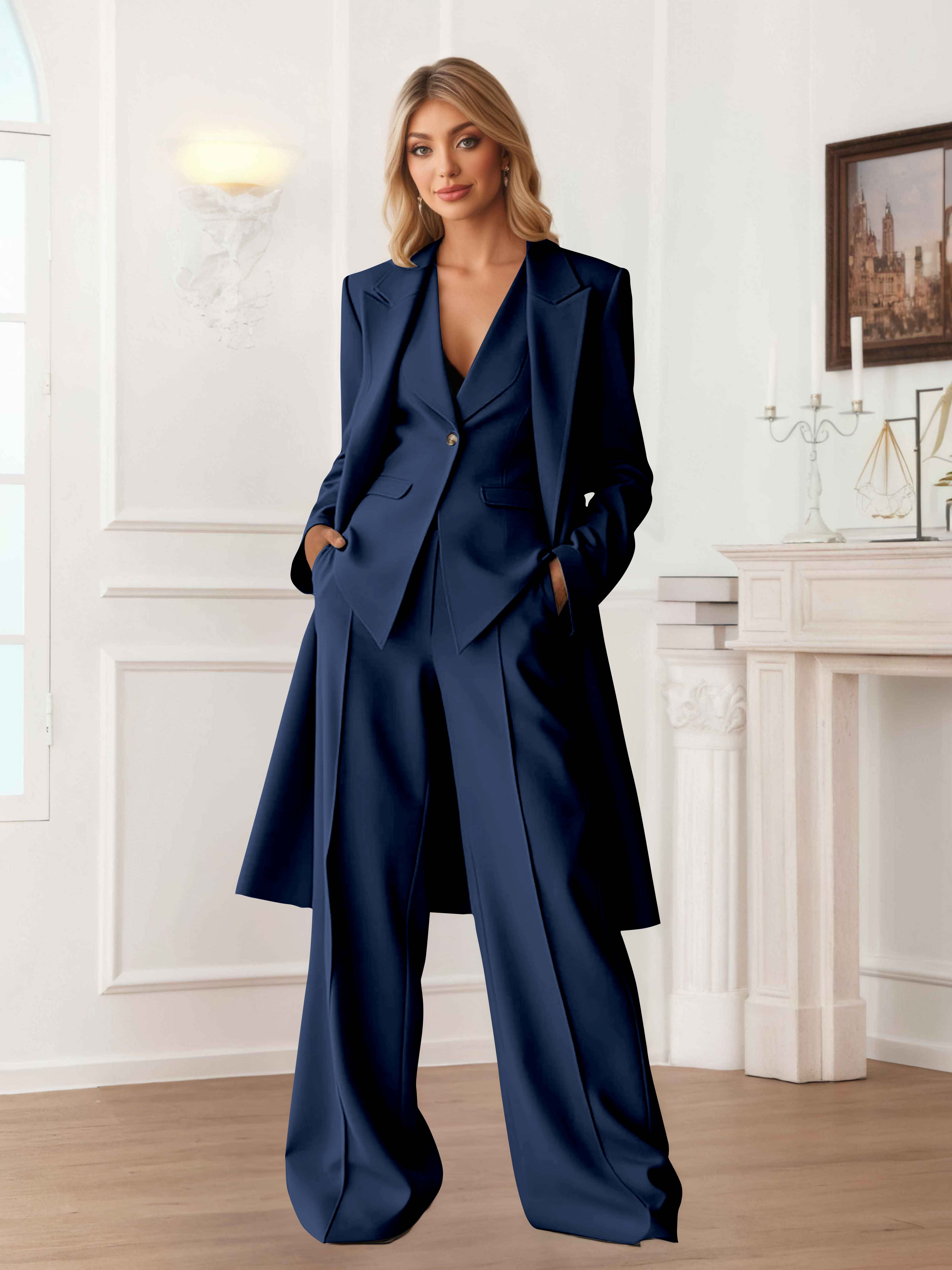Elegant Women's 3 Pieces Casual Blazer and Pants Set