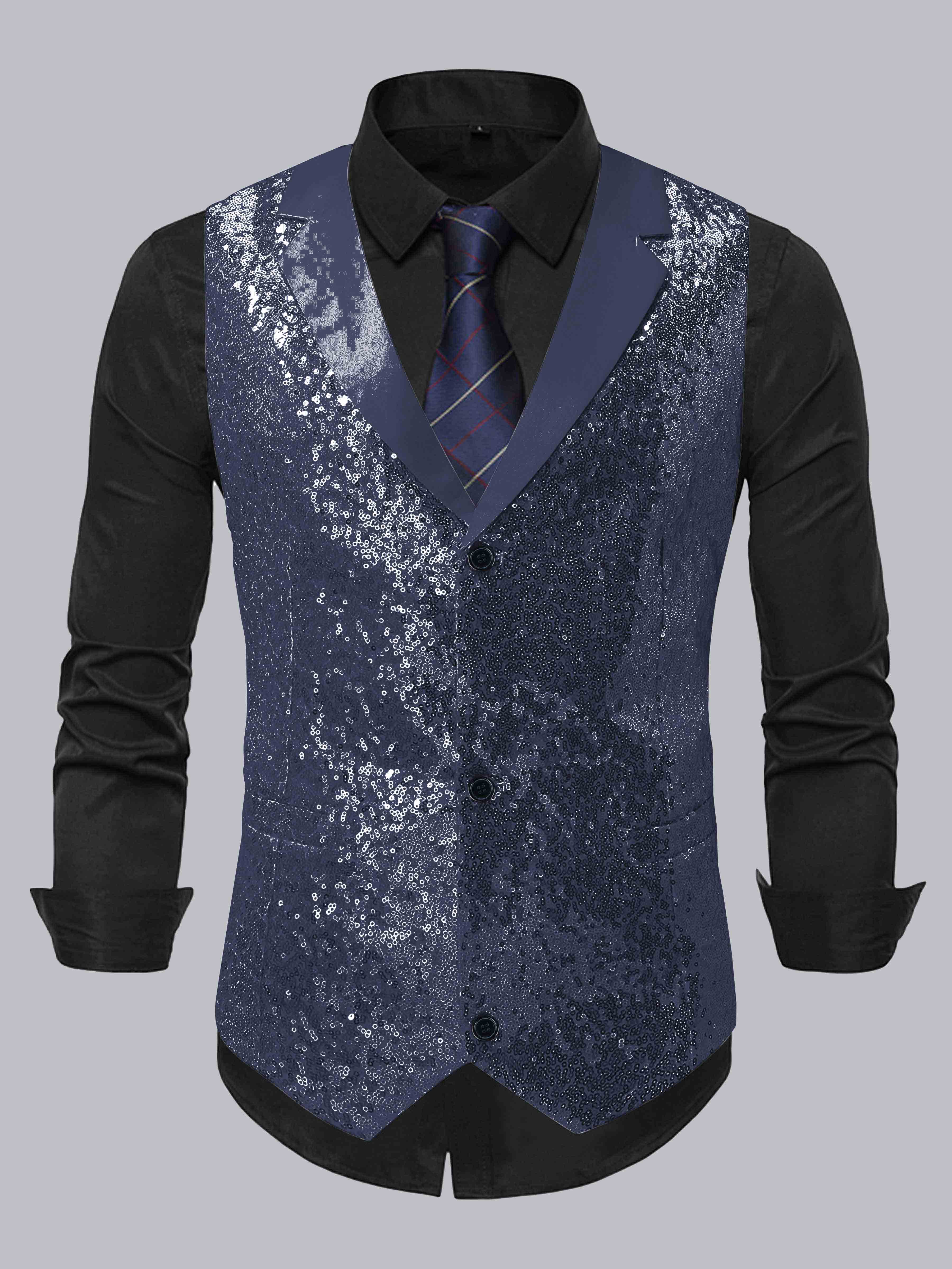 Men's Sequin Notch Lapel Three Buttons Vest