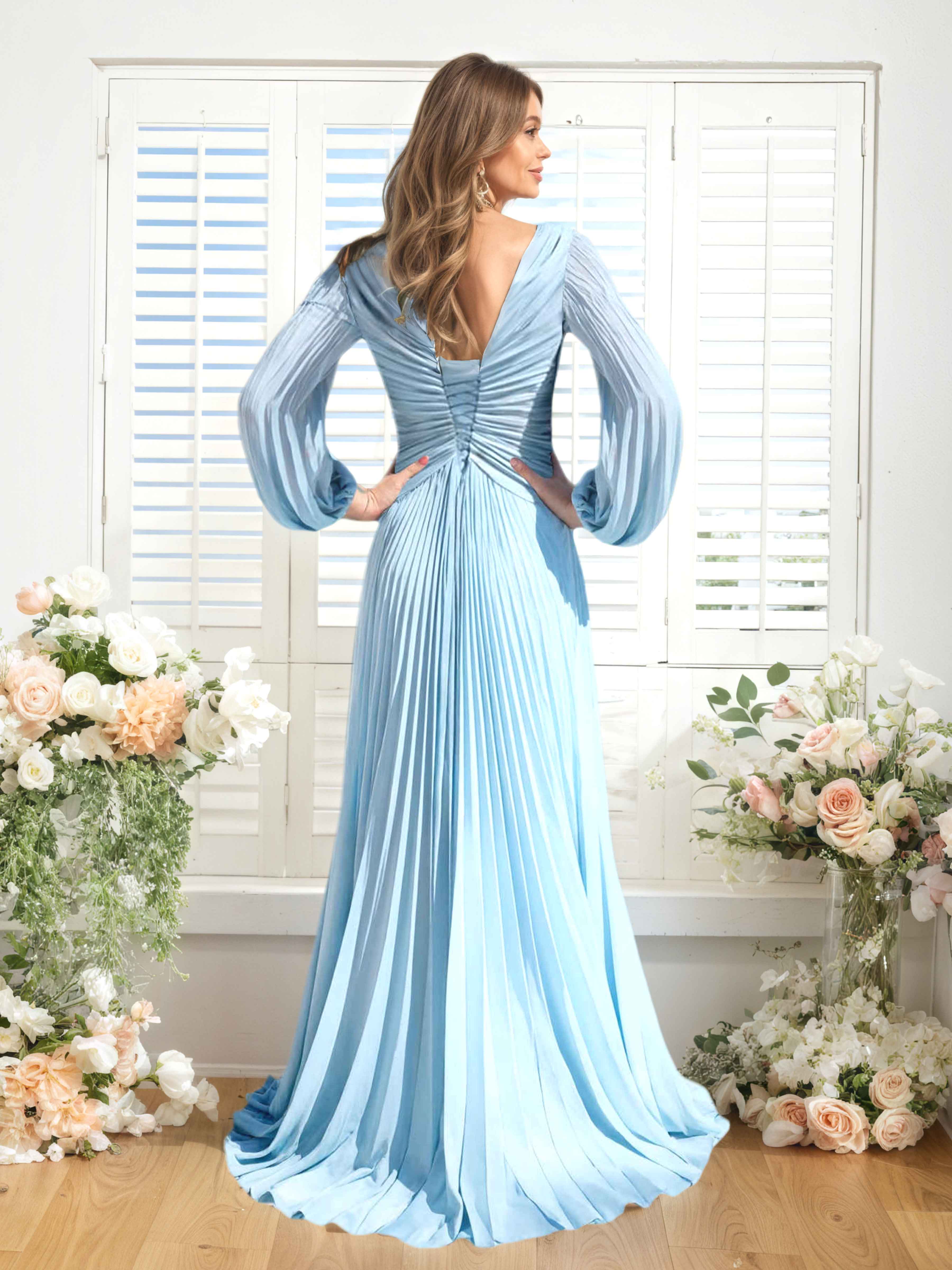 Nerys A-Line V Neck Pleated Floor Length Chiffon Bridesmaid Dresses