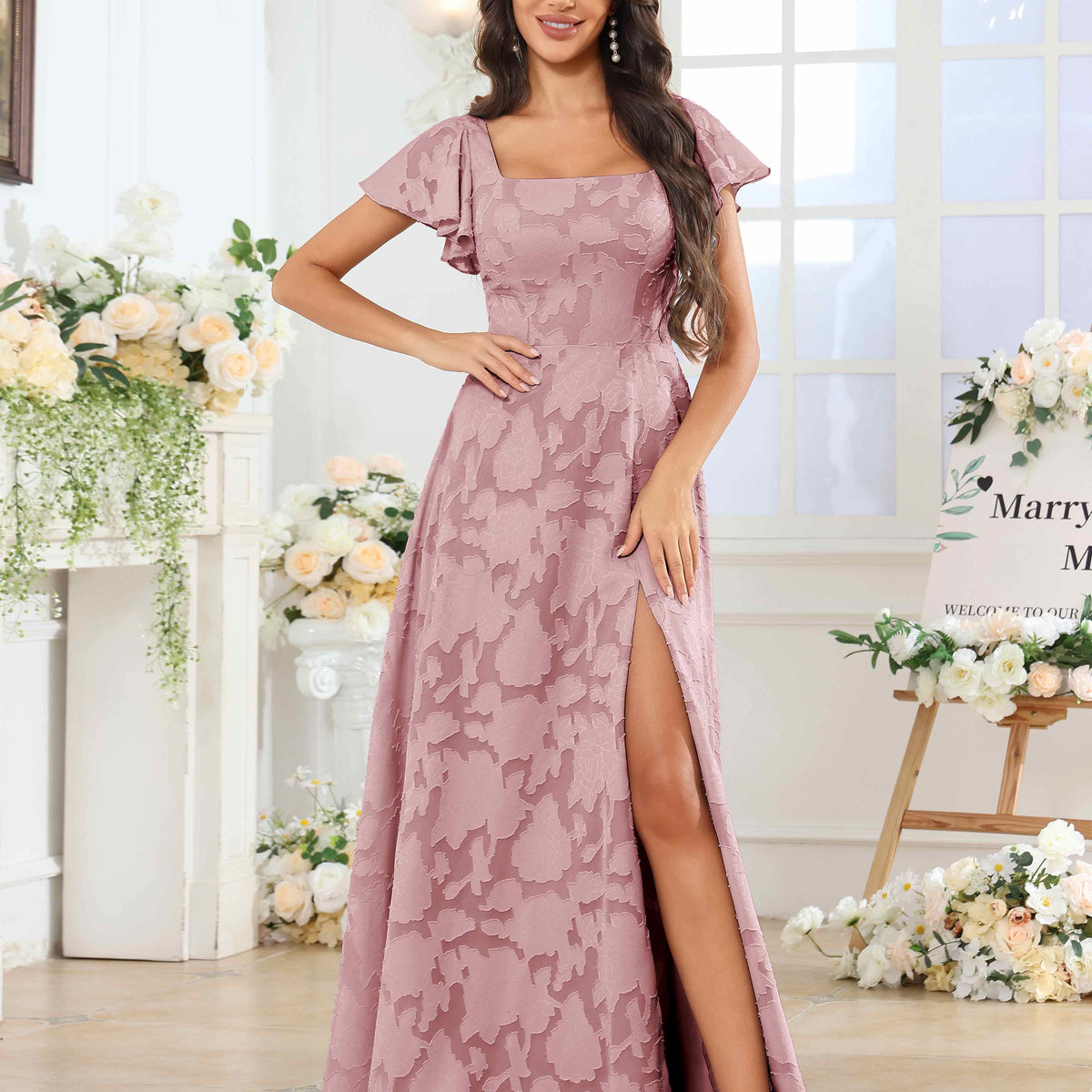 strapless open back dress Pink Bridesmaid Dress,Lace Chiffon Bridesmaid Dress,Modest Long Brides