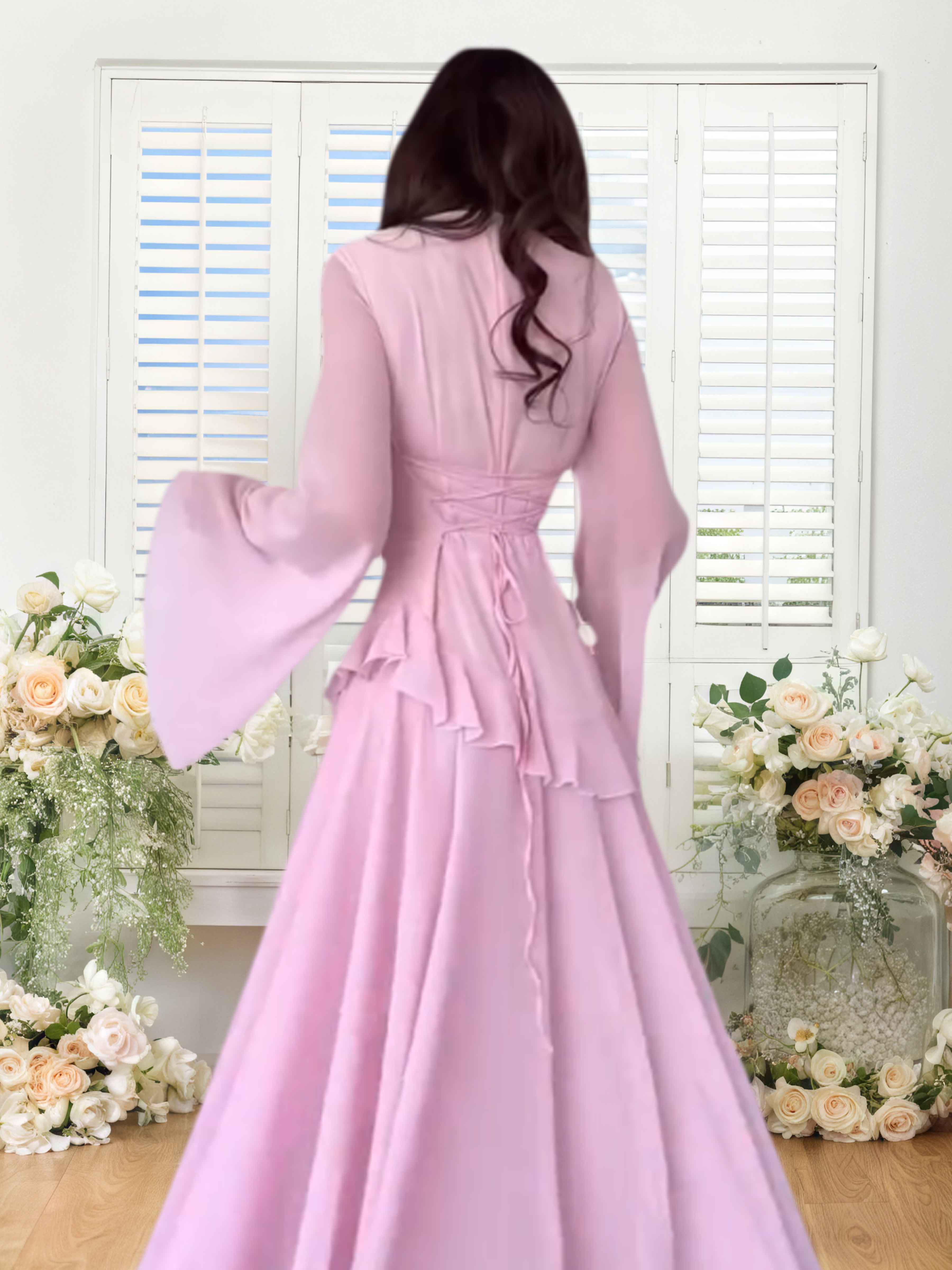 Oleisia Scoop 2 Pieces Long Sleeves Floor Length Chiffon Bridesmaid Dresses