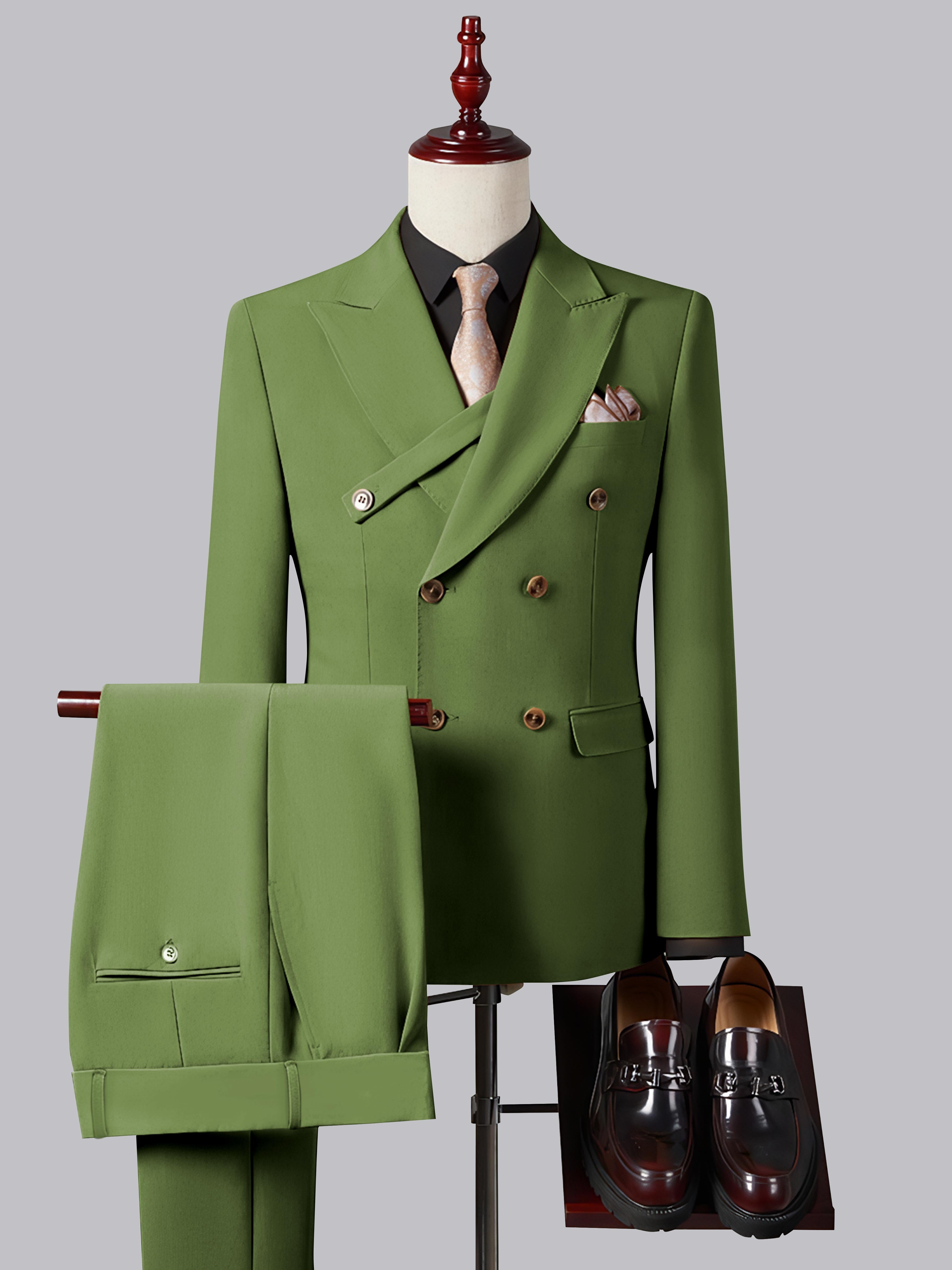 Formal Slim Fit Double Breasted Men's 2 Pieces Peak Lapel Strap Suit