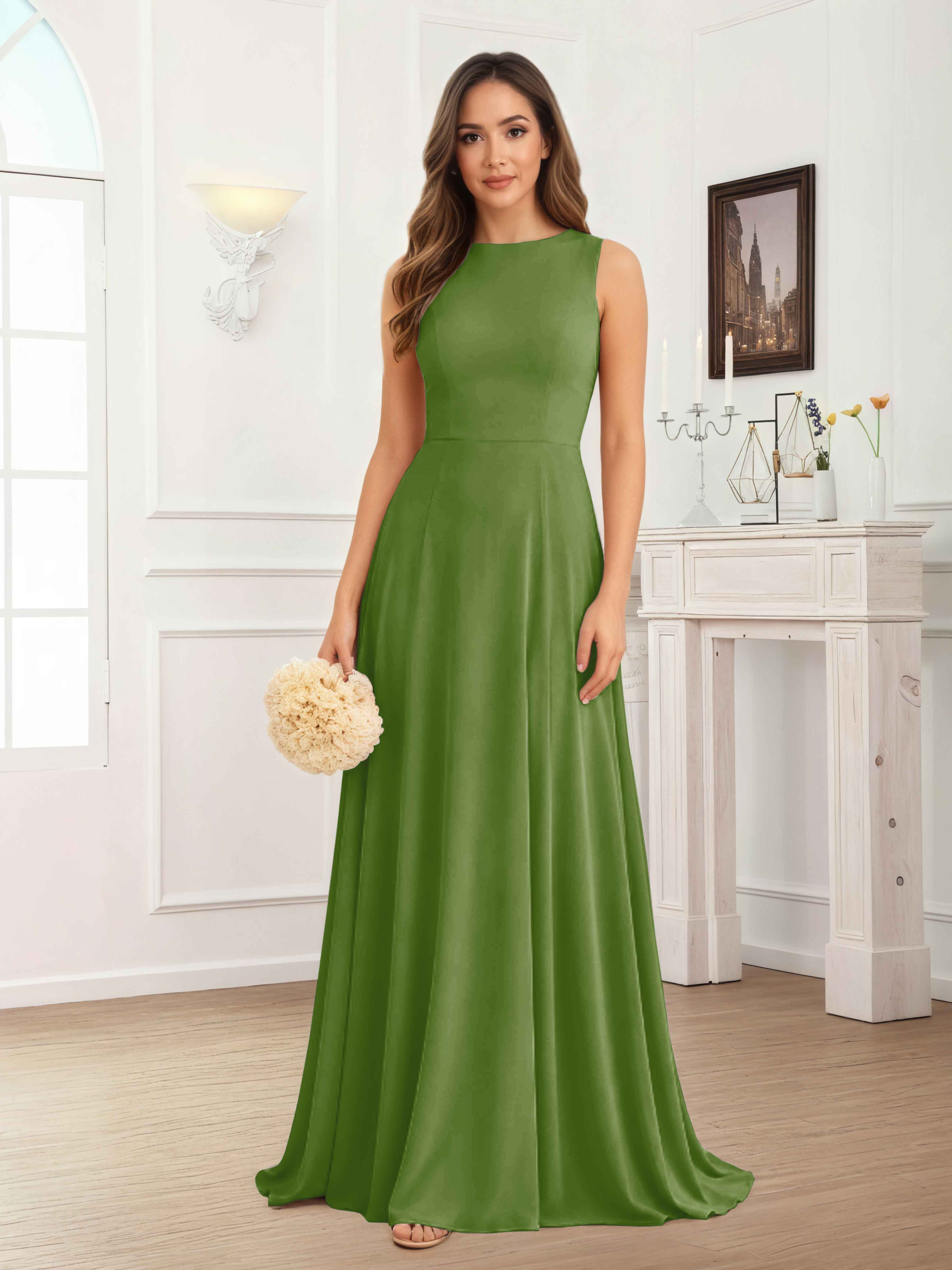 Fraelithra Modest Scoop A-Line Sleeveless Long Bridesmaid Dresses