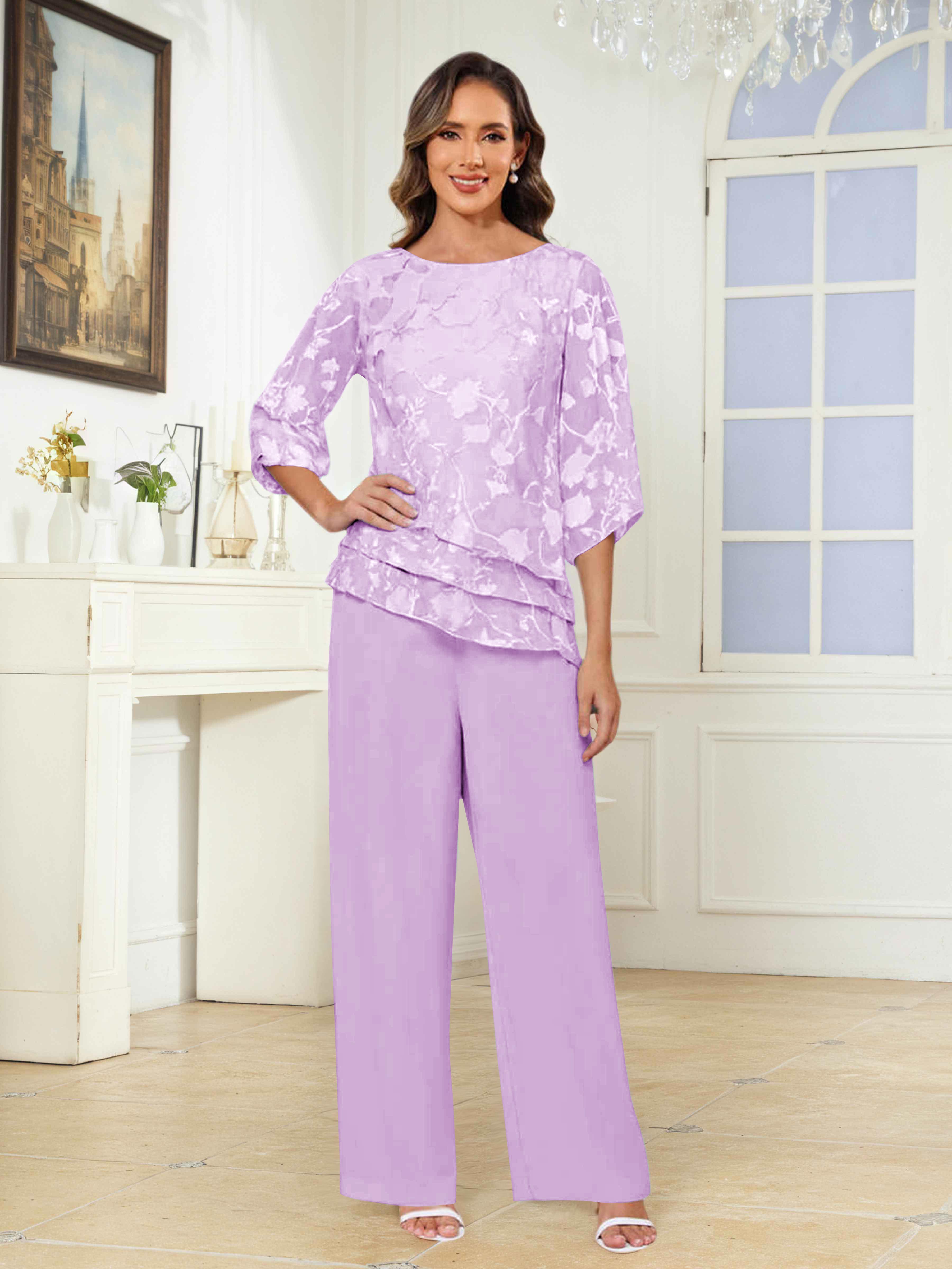 Ondine Exquisite 2 Pieces Tiered Floral Lace Mother of the Bride Pantsuit