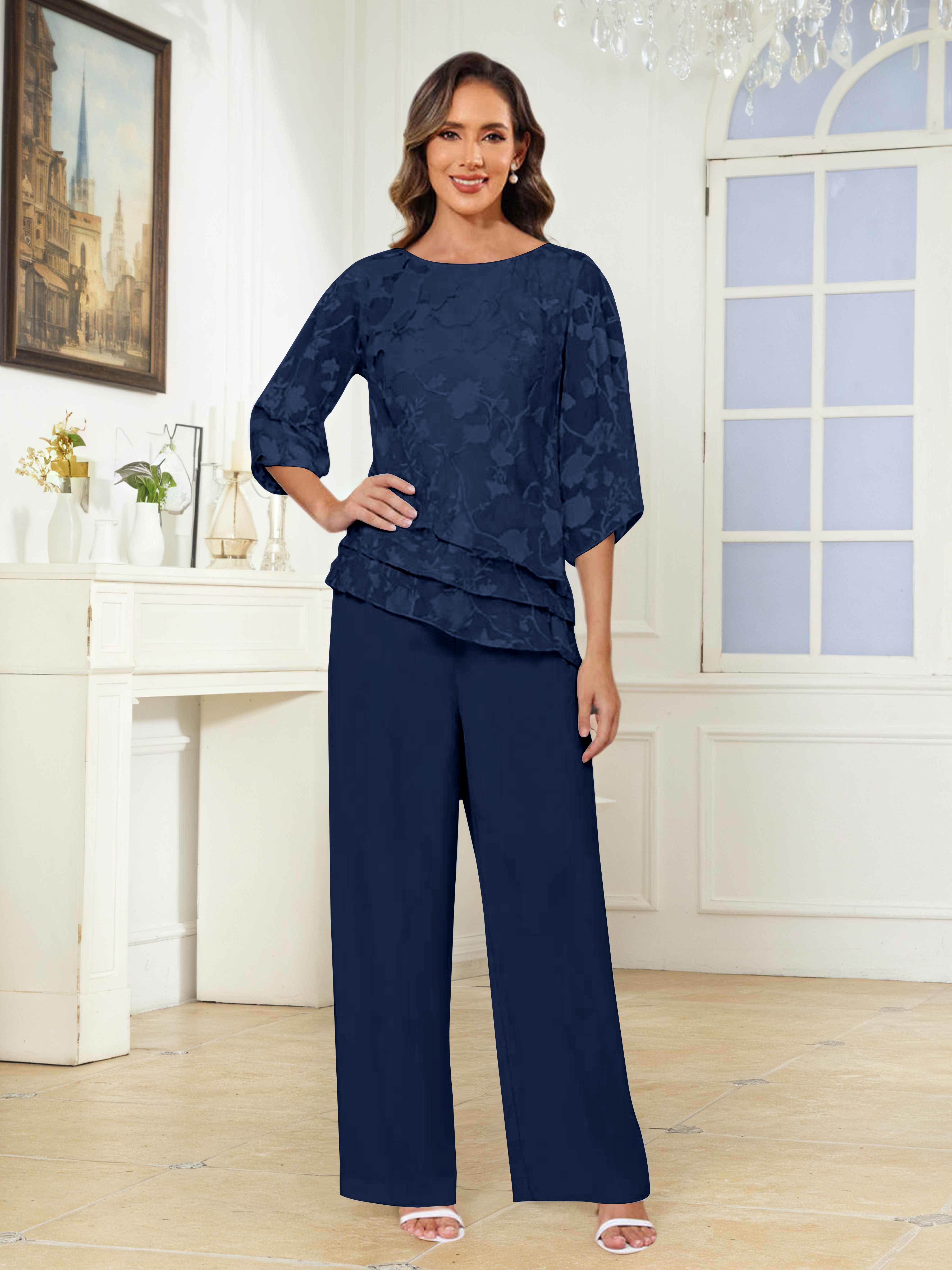 Ondine Exquisite 2 Pieces Tiered Floral Lace Mother of the Bride Pantsuit