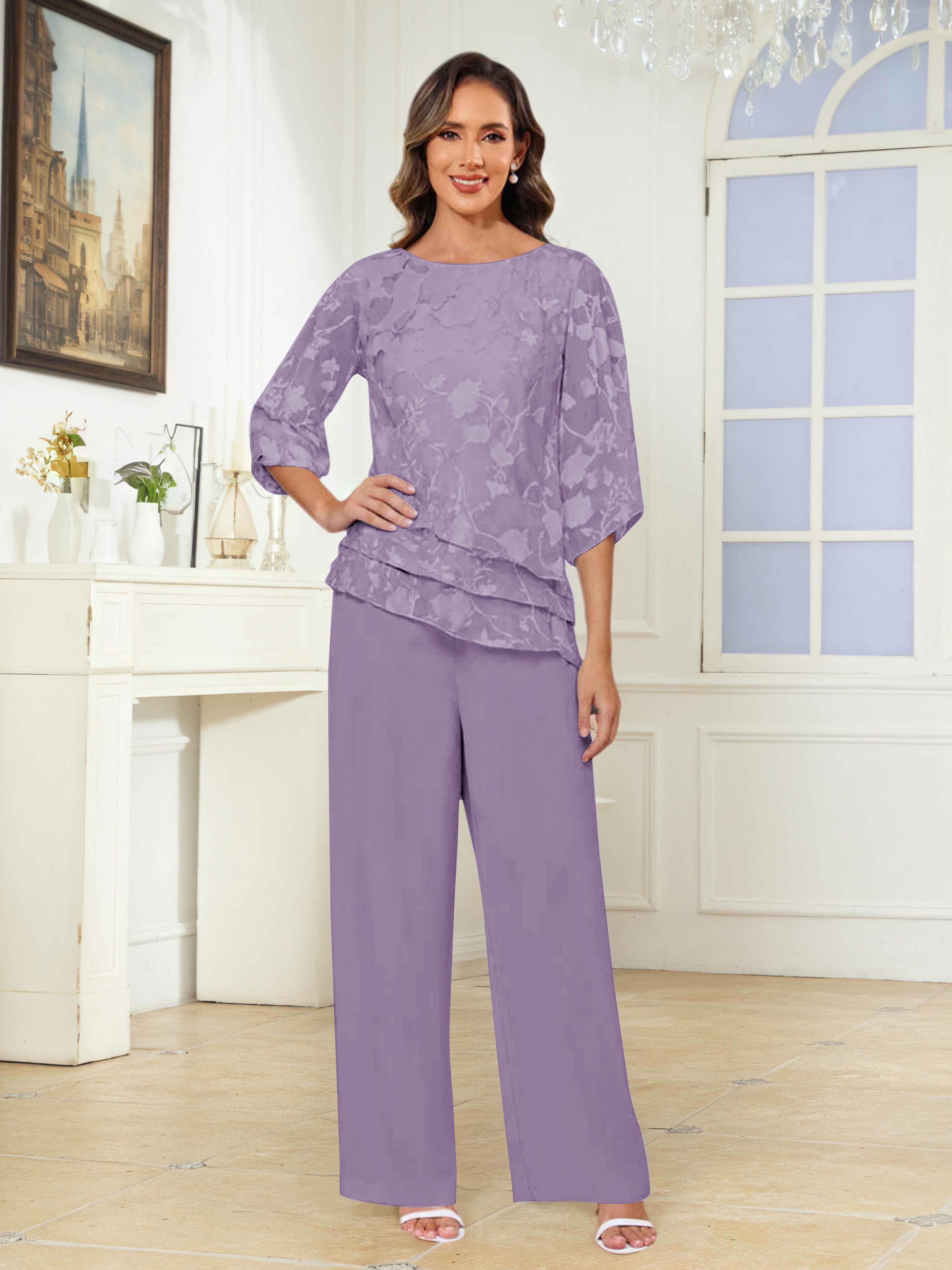 Ondine Exquisite 2 Pieces Tiered Floral Lace Mother of the Bride Pantsuit