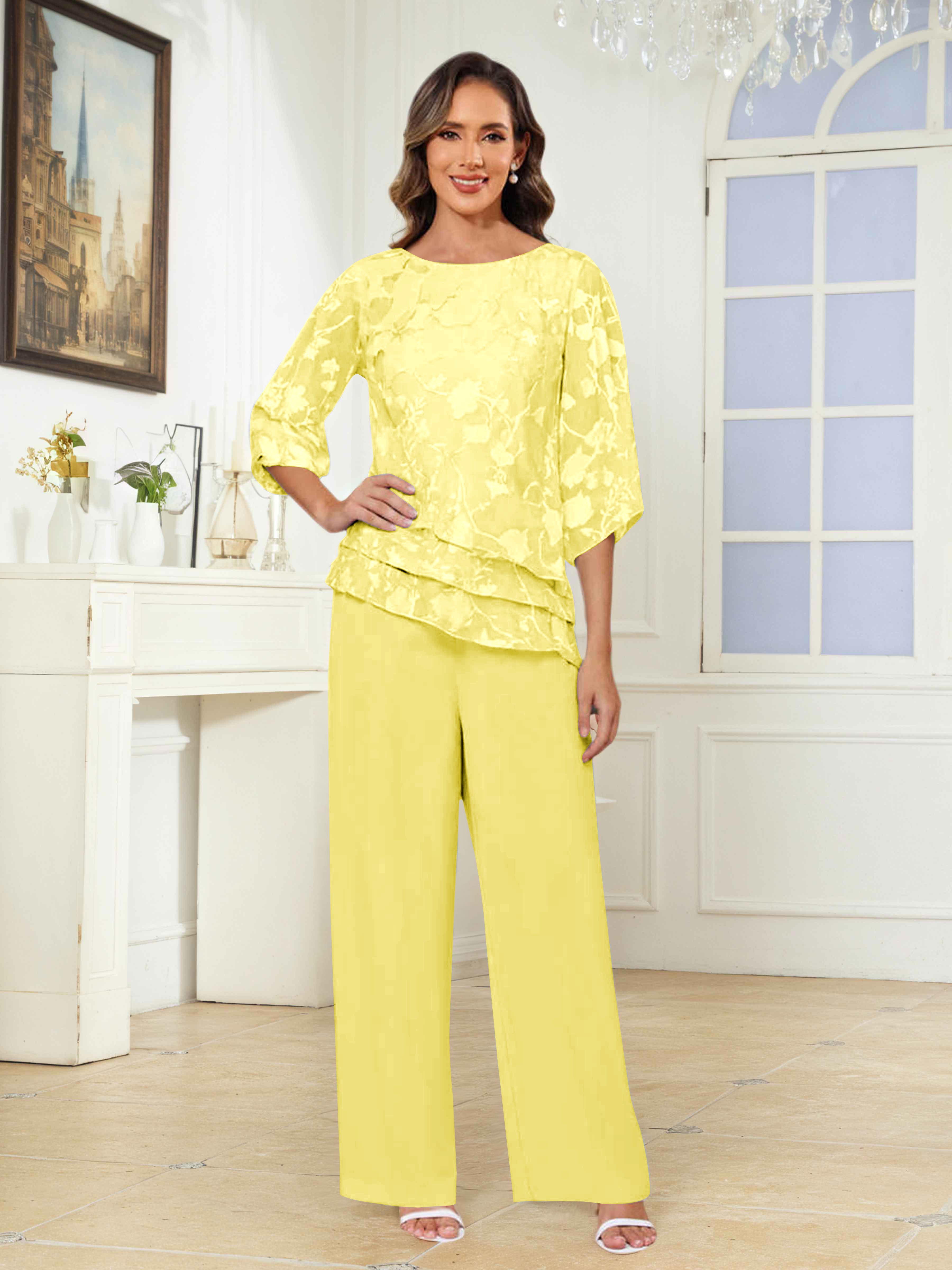 Ondine Exquisite 2 Pieces Tiered Floral Lace Mother of the Bride Pantsuit