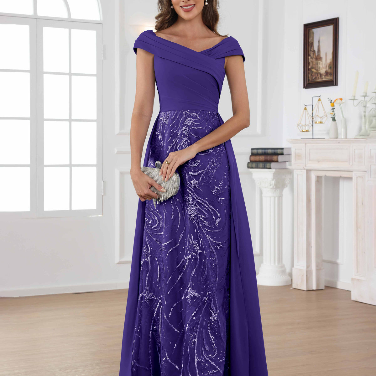 off the shoulder bridesmaid dress Dusk Elegant Tulle Long Sleeves Off-shoulder Soft Satin Mermaid Long B – SposaBridal The top sewn corset july influencer Dusty Blue Silk Bridesmaid Fit:Slim