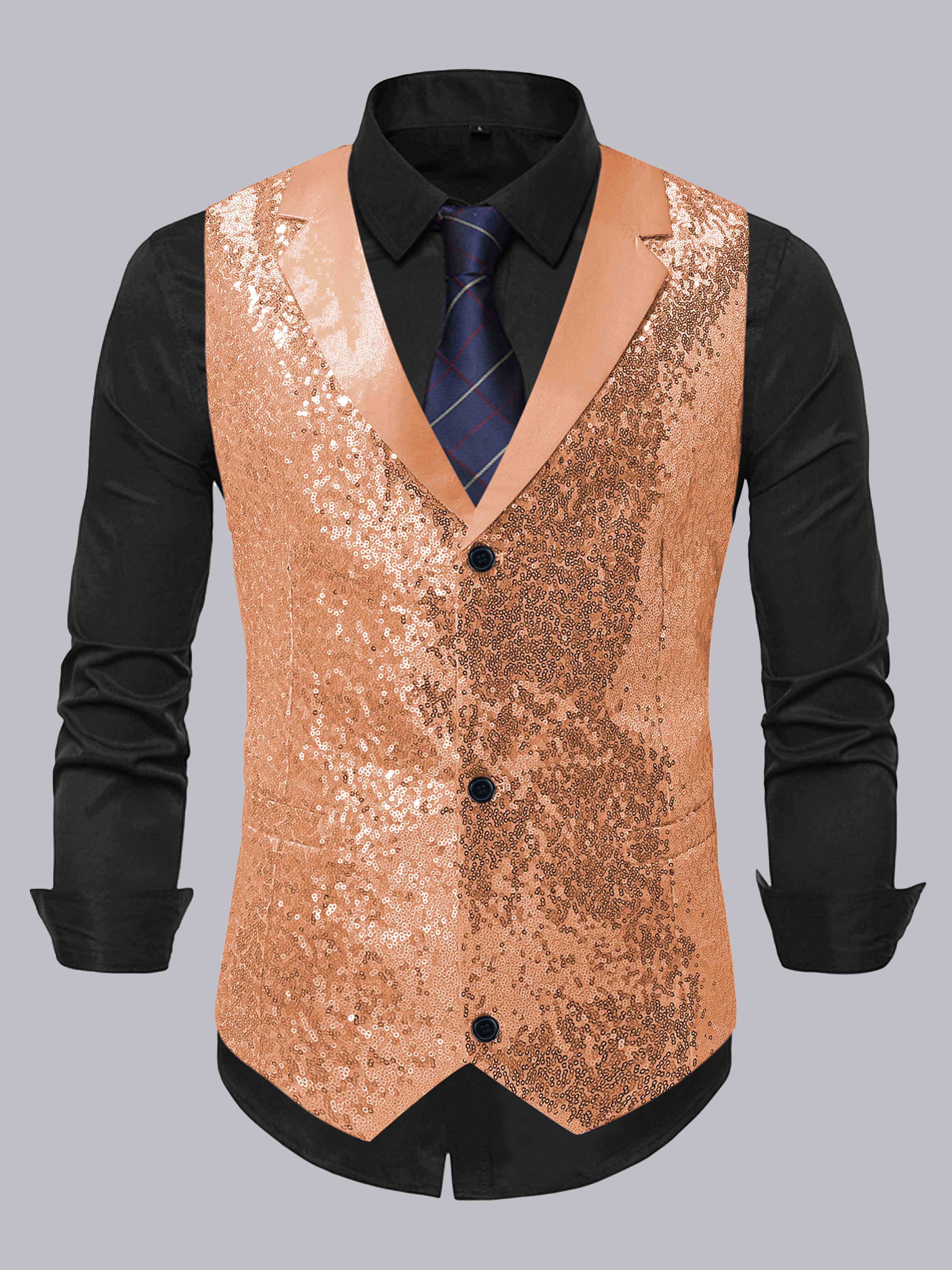 Men's Sequin Notch Lapel Three Buttons Vest