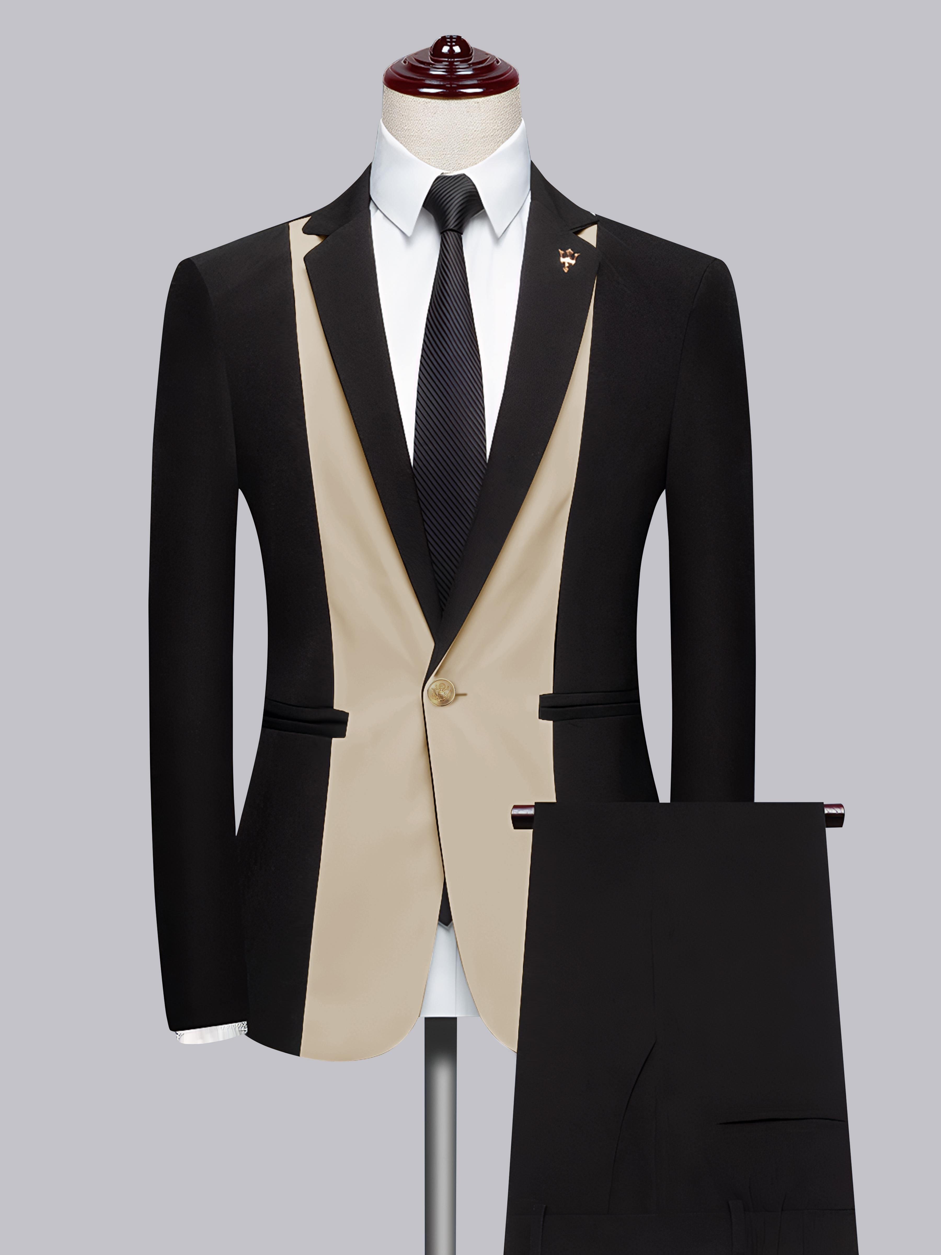 Patchwork Notch Lapel Men's One Button 2 Pieces Suit for Wedding & Pro