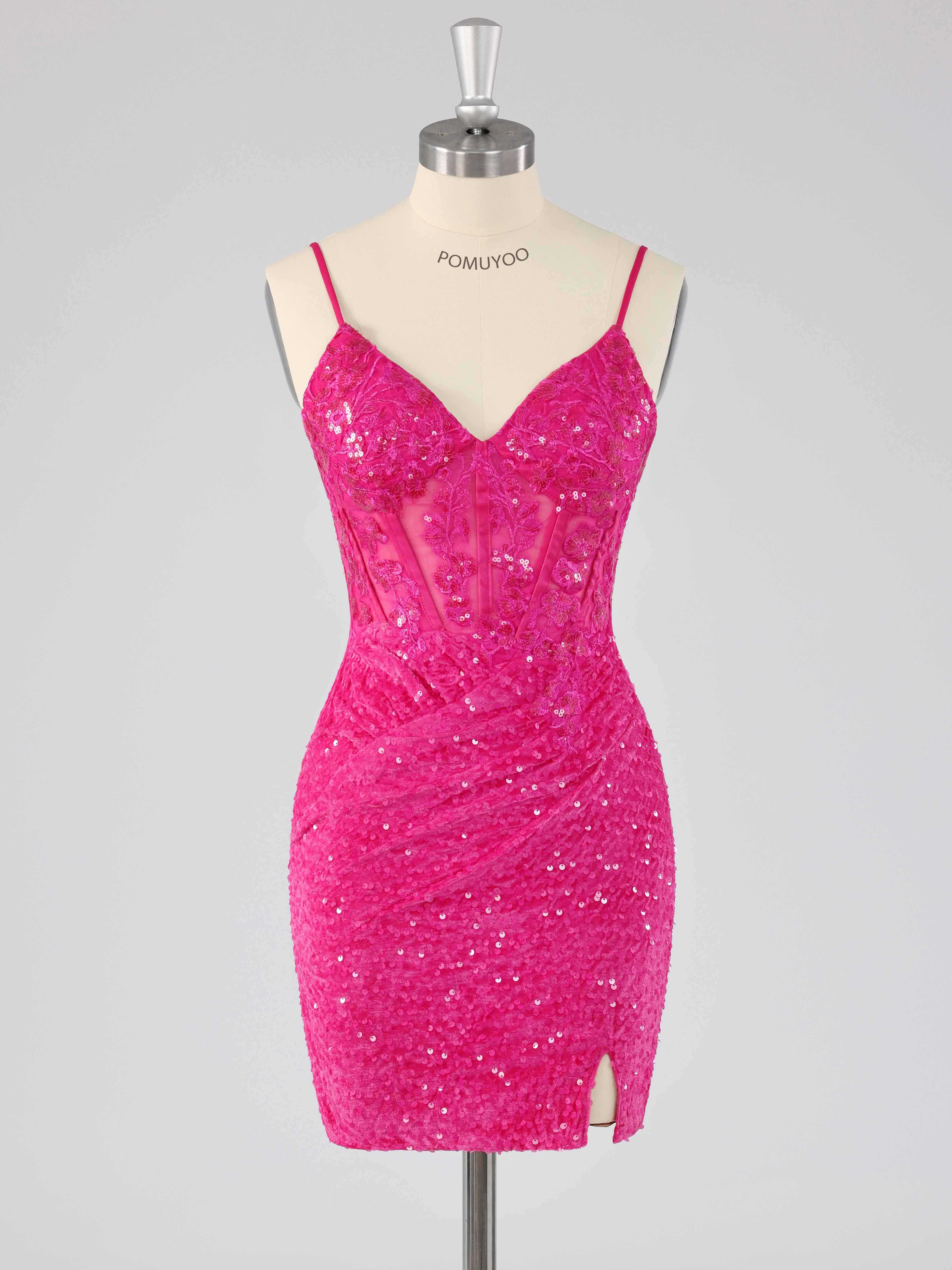 Pink V-Neck Mini Sequin Homecoming Dresses